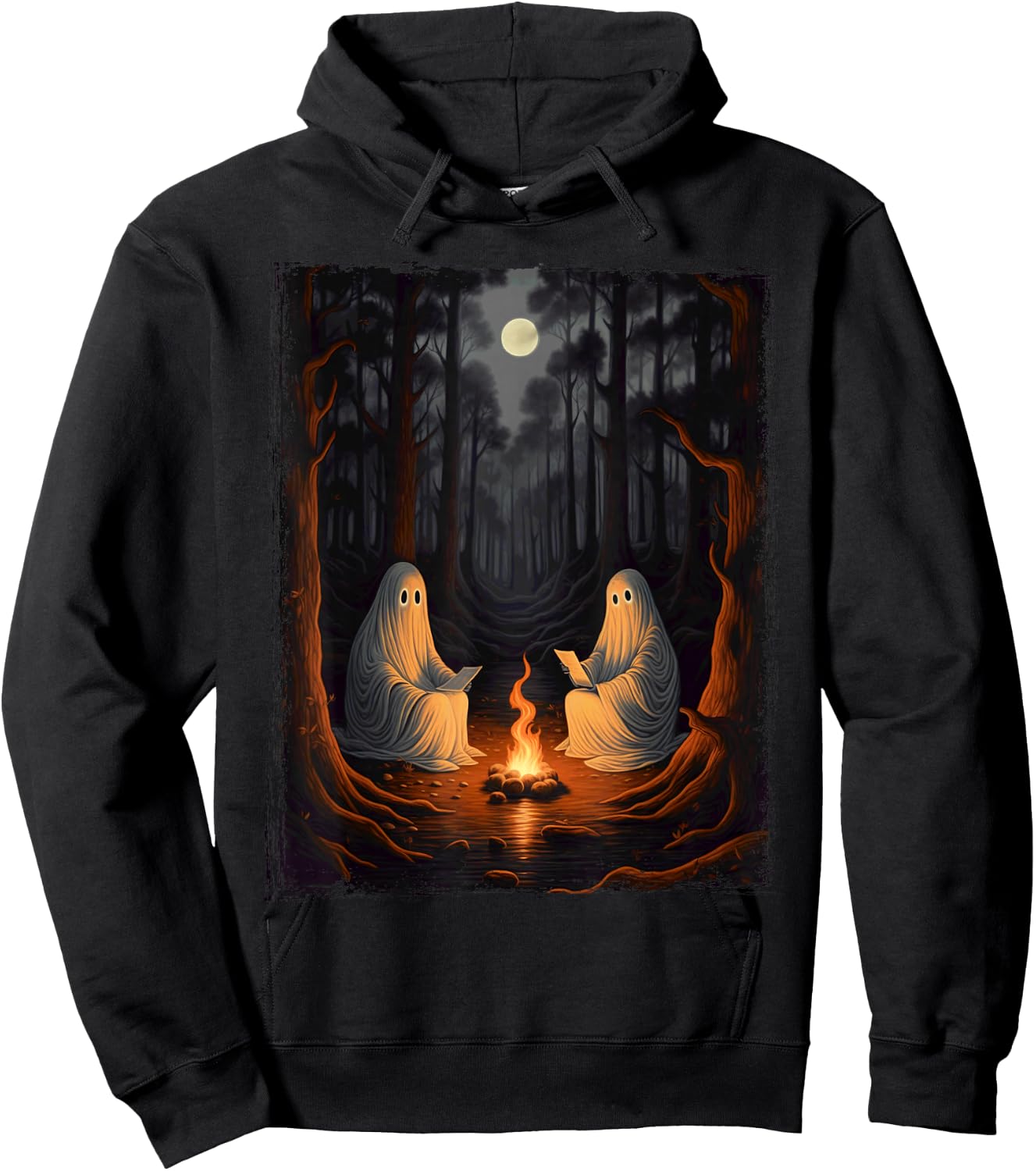 Vintage Ghost Book Reading Camping Gothic Halloween Teachers Hoodie - Hoodie | Black
