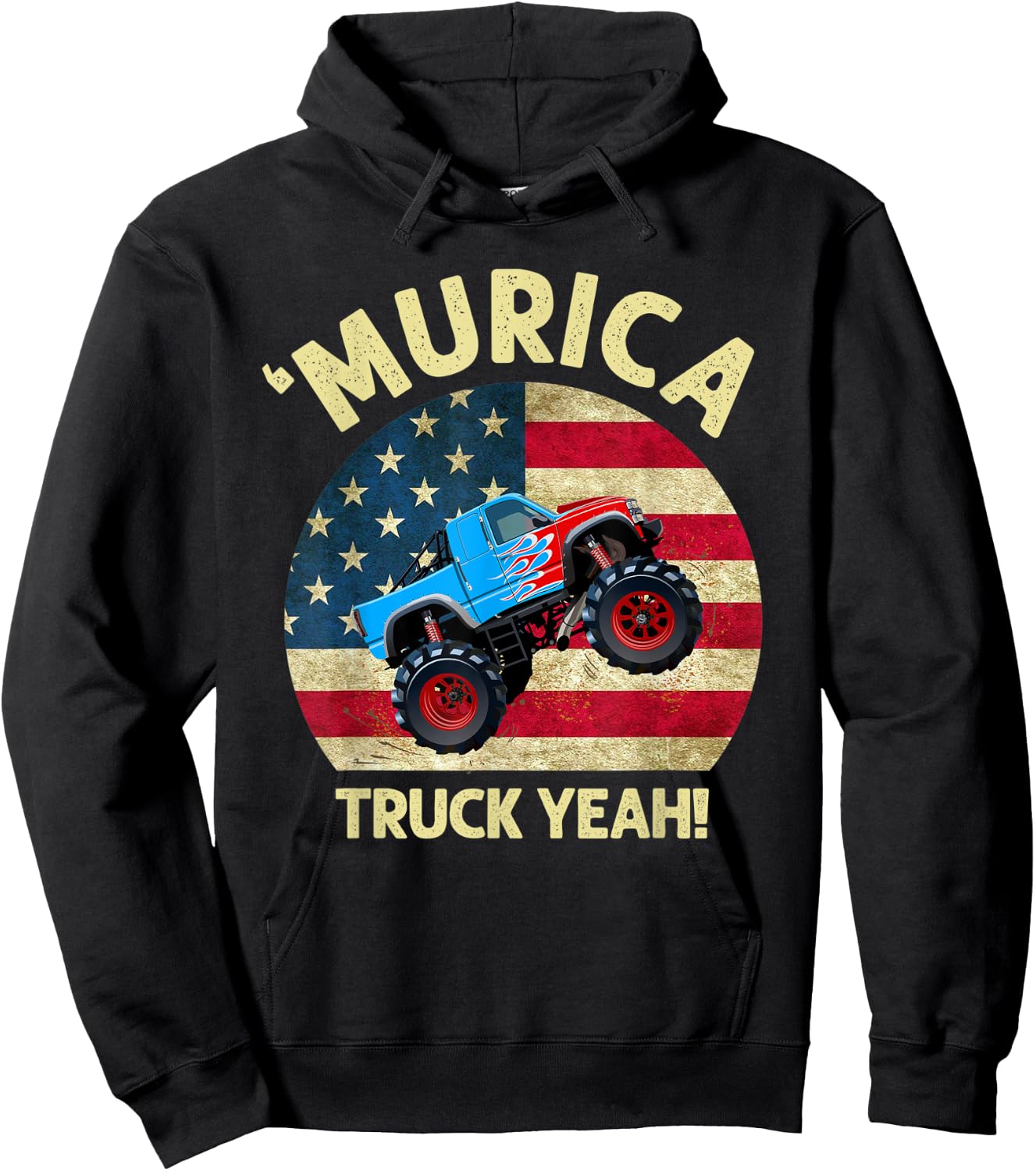 Murica Truck Yeah Patriotic Funny US American Flag 4th July Women Men Hoodie - Hoodie | Black