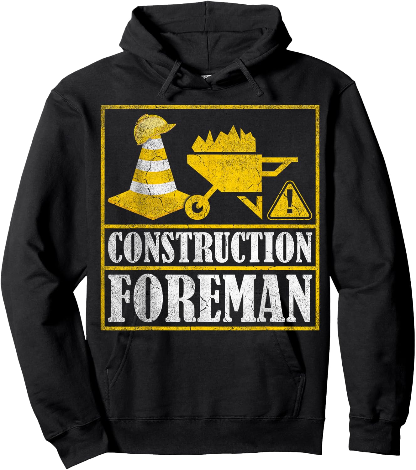 Construction Worker Retro Distressed Construction Foreman Hoodie - Hoodie | Black