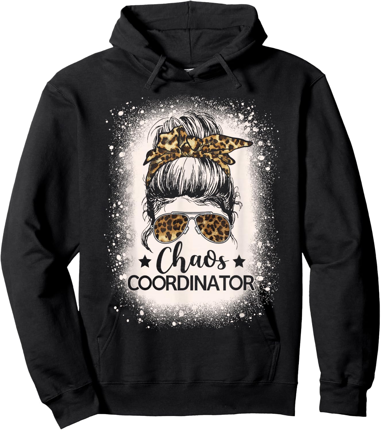 Chaos Coordinator Leopard Messy Bun Bleached Girls Women Hoodie - Hoodie | Black