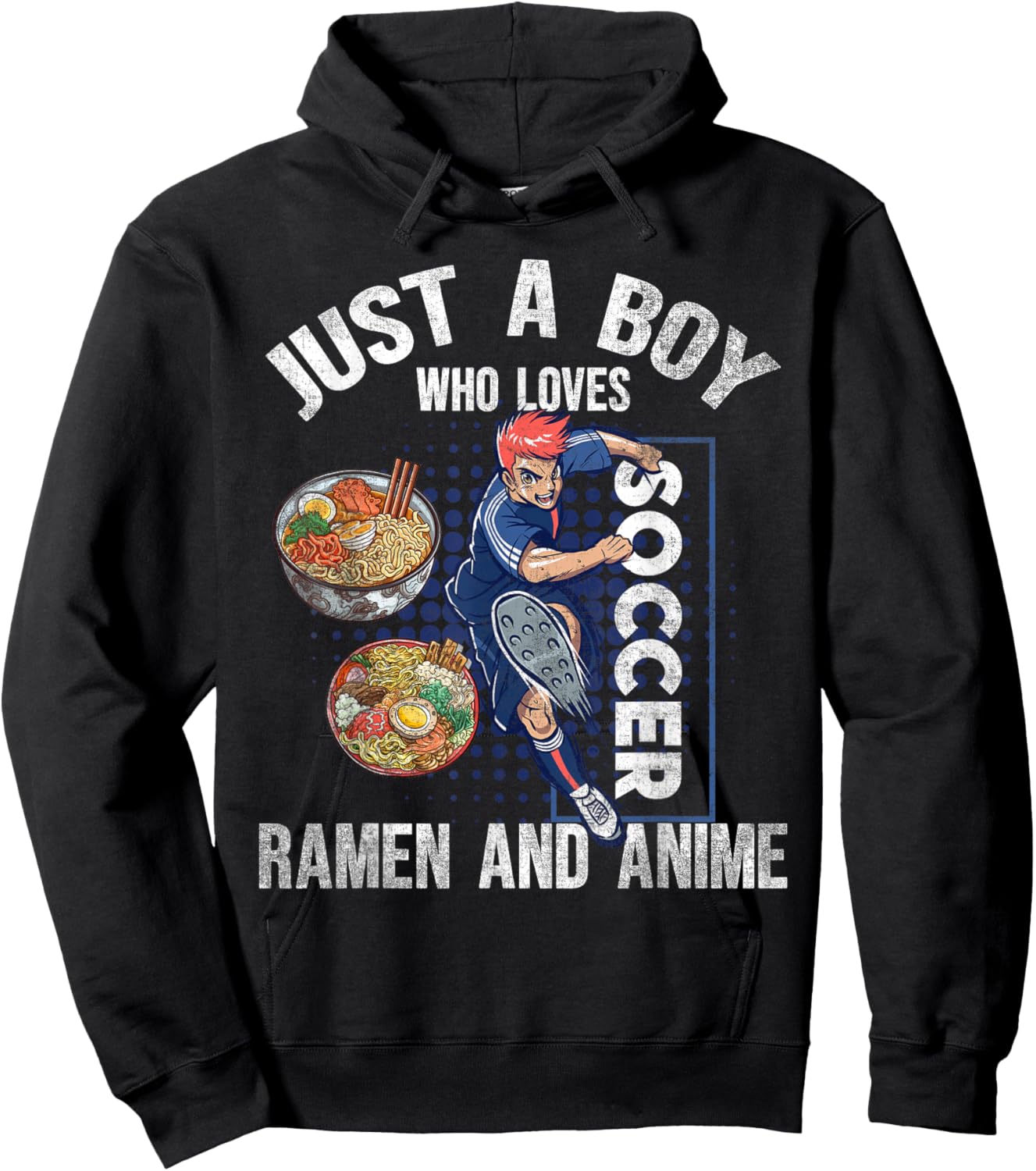 Just A Boy Who Loves Soccer, Ramen, And Anime. Anime Soccer Hoodie - Hoodie | Black