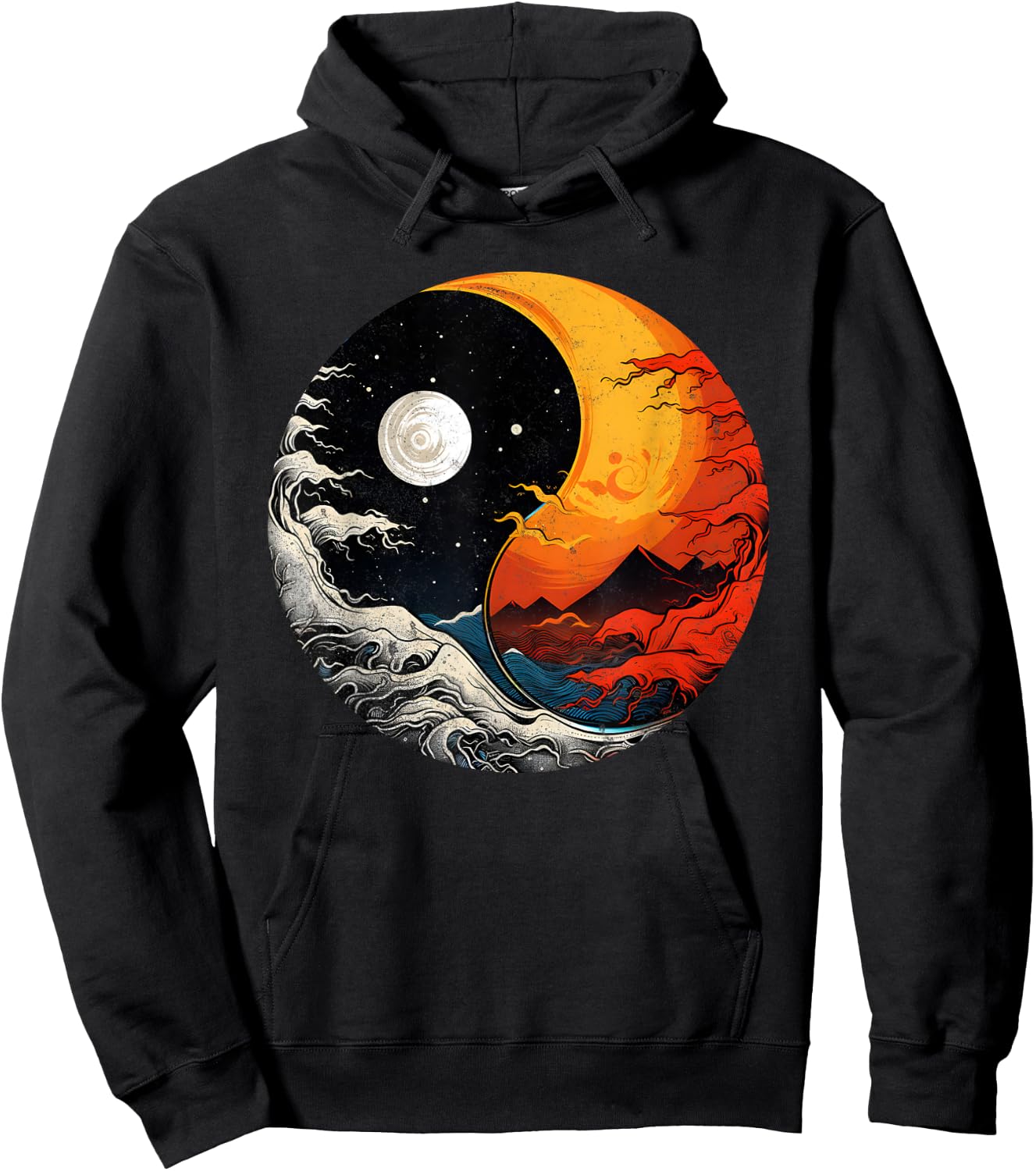 Ying Yang Energy Meditation Watercolor Tai Chi Day & Night Hoodie - Hoodie | Black