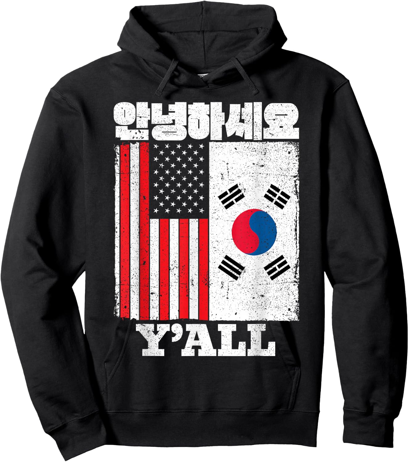 American And South Korea Flag annyeonghaseyo Y'all Hoodie - Hoodie | Black