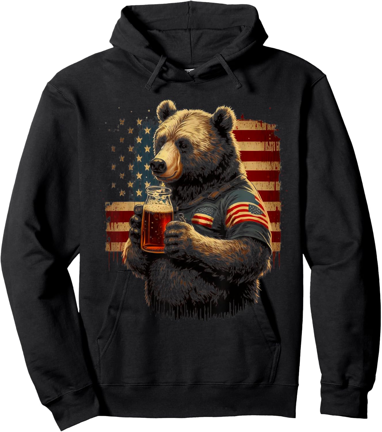 Patriotic Day Bear Drinking Beer Men Hoodie - Hoodie | Black