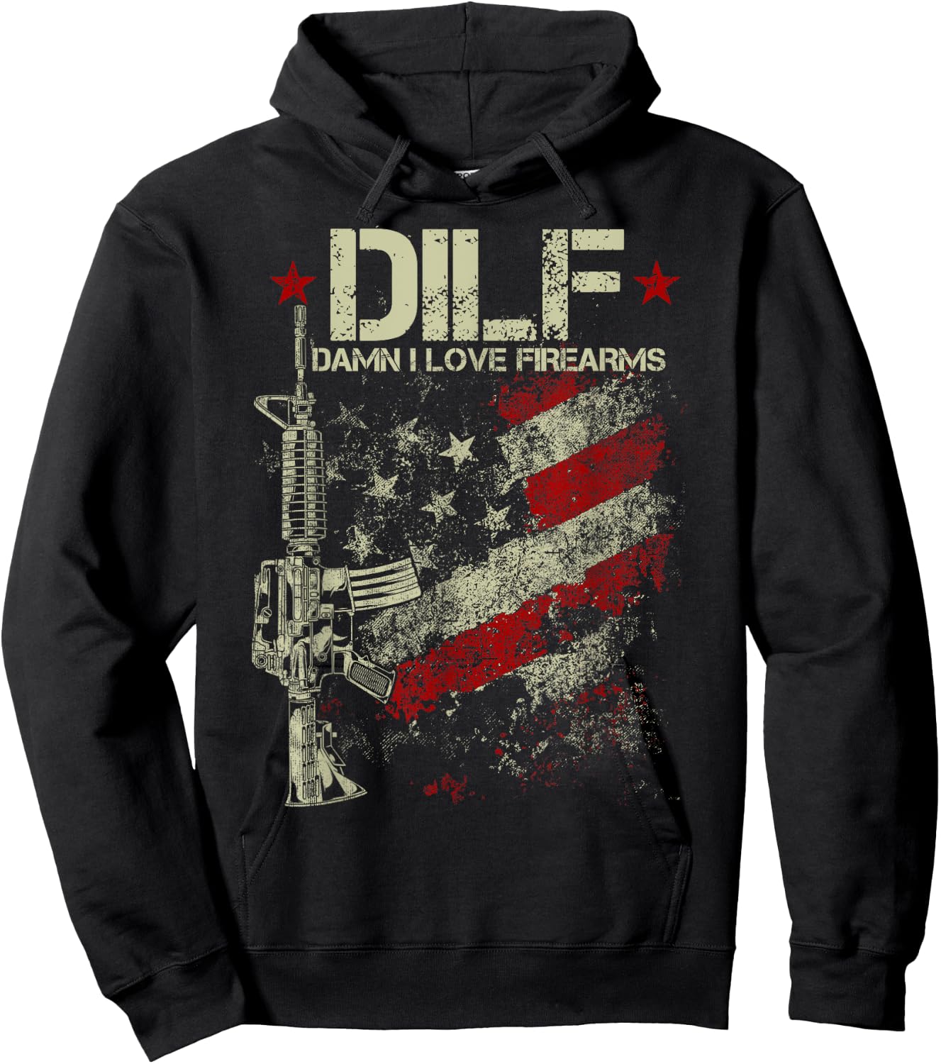Funny DILF - Damn I Love Firearms Gun American Flag Hoodie - Hoodie | Black