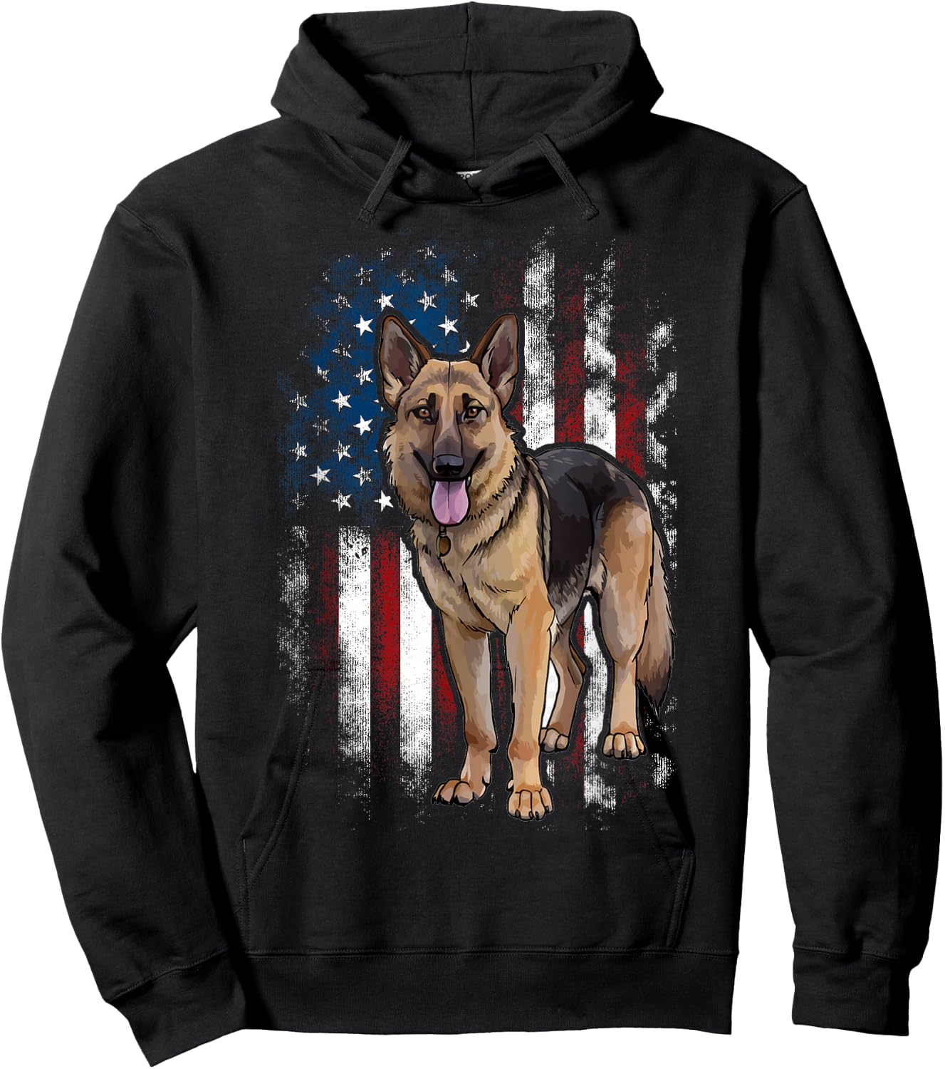 Patriotic German Shepherd American Flag Dog Men Women Hoodie - Hoodie | Black