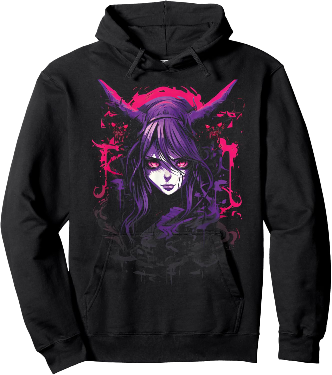 Anime Goth Girl Japanese Aesthetic Grunge Horror Hoodie - Hoodie | Black