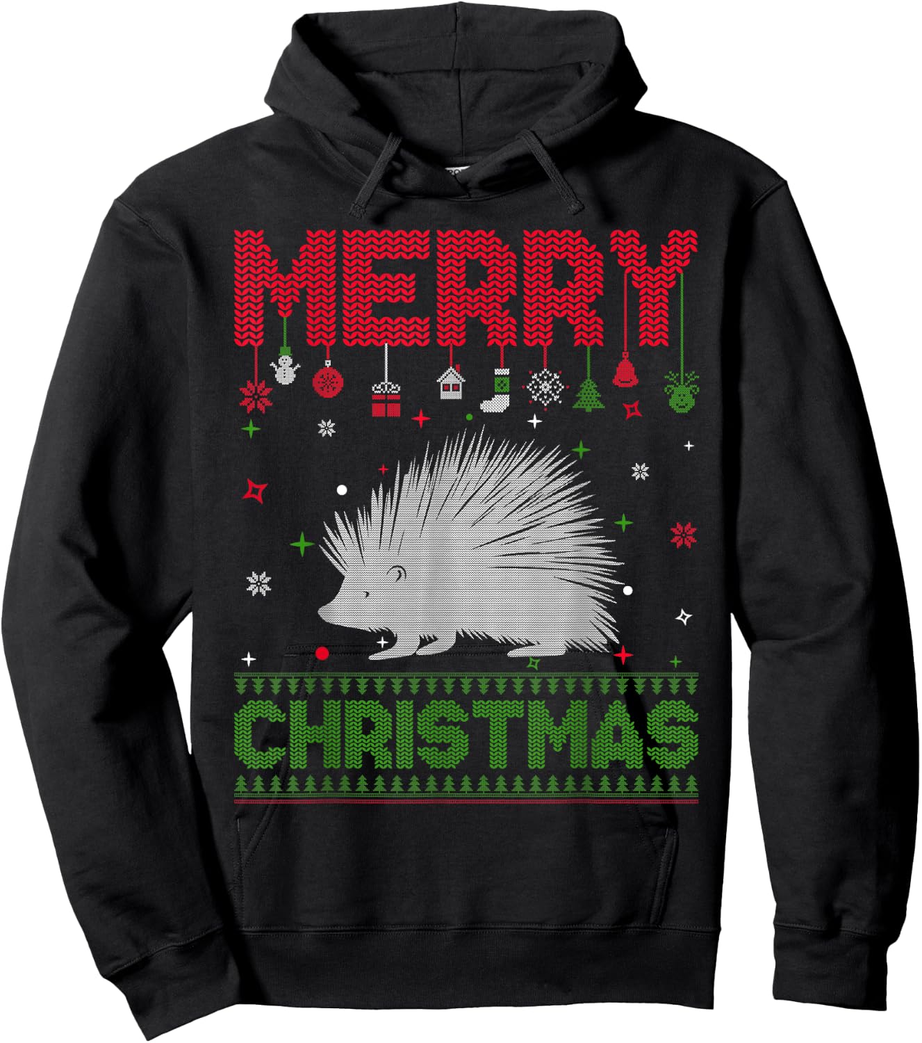 Ugly Holiday Sweater Christmas Funny Porcupine Graphic Hoodie - Hoodie | Black