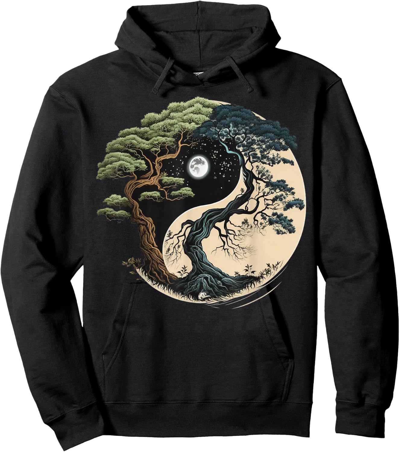 Yin Yang Tree of Life on Buddhist Bonsai Tree Hoodie - Hoodie | Black