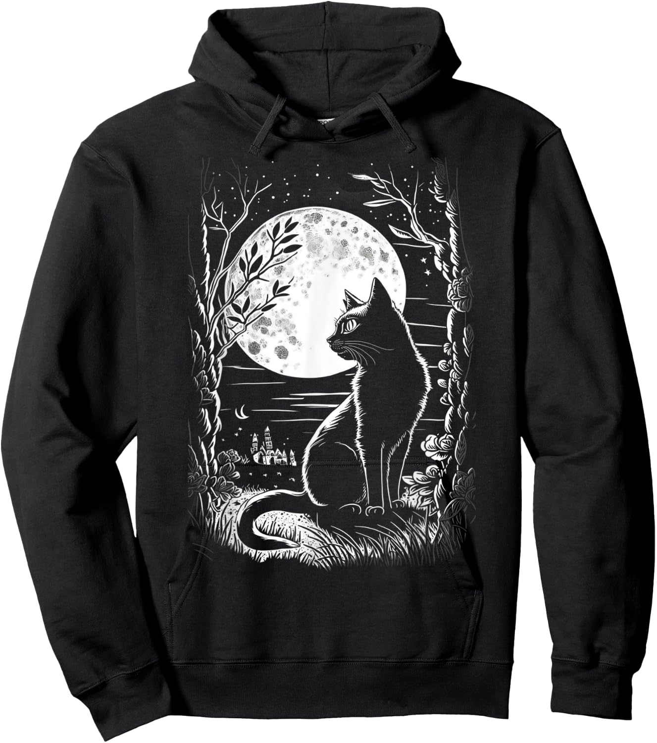 Mystical Cat Wiccan Moon Magic Hoodie - Hoodie | Black