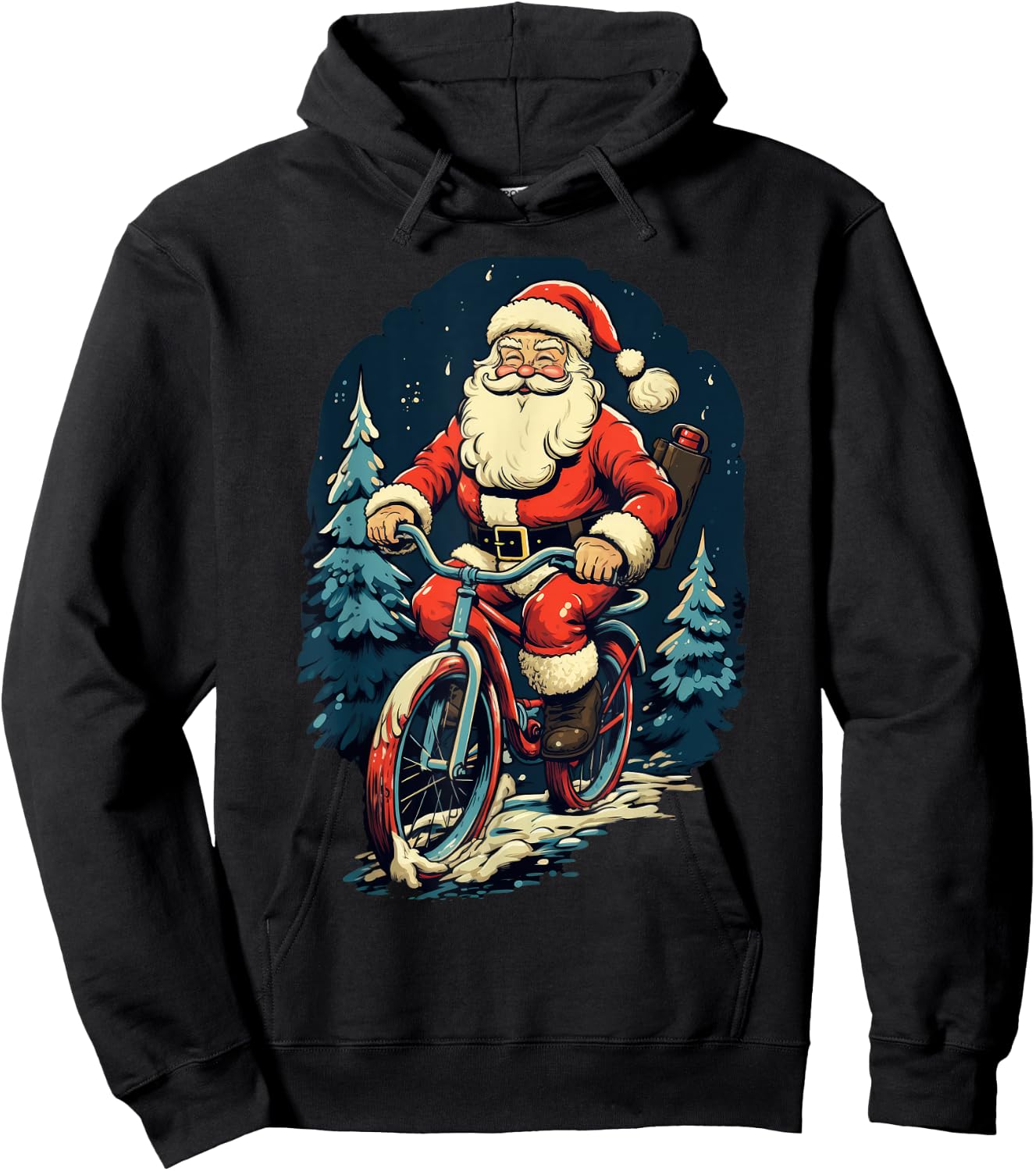 Santa Riding Bicycle Cycling Funny Christmas Boys Girls Kids Hoodie - Hoodie | Black