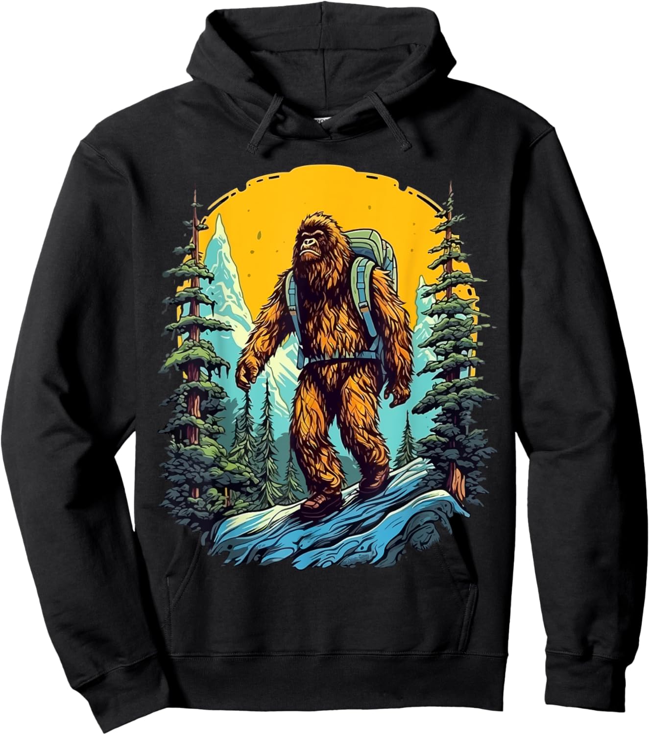 Aesthetic Outdoor Mountain Adventure Hiking Bigfoot Hoodie - Hoodie | Black