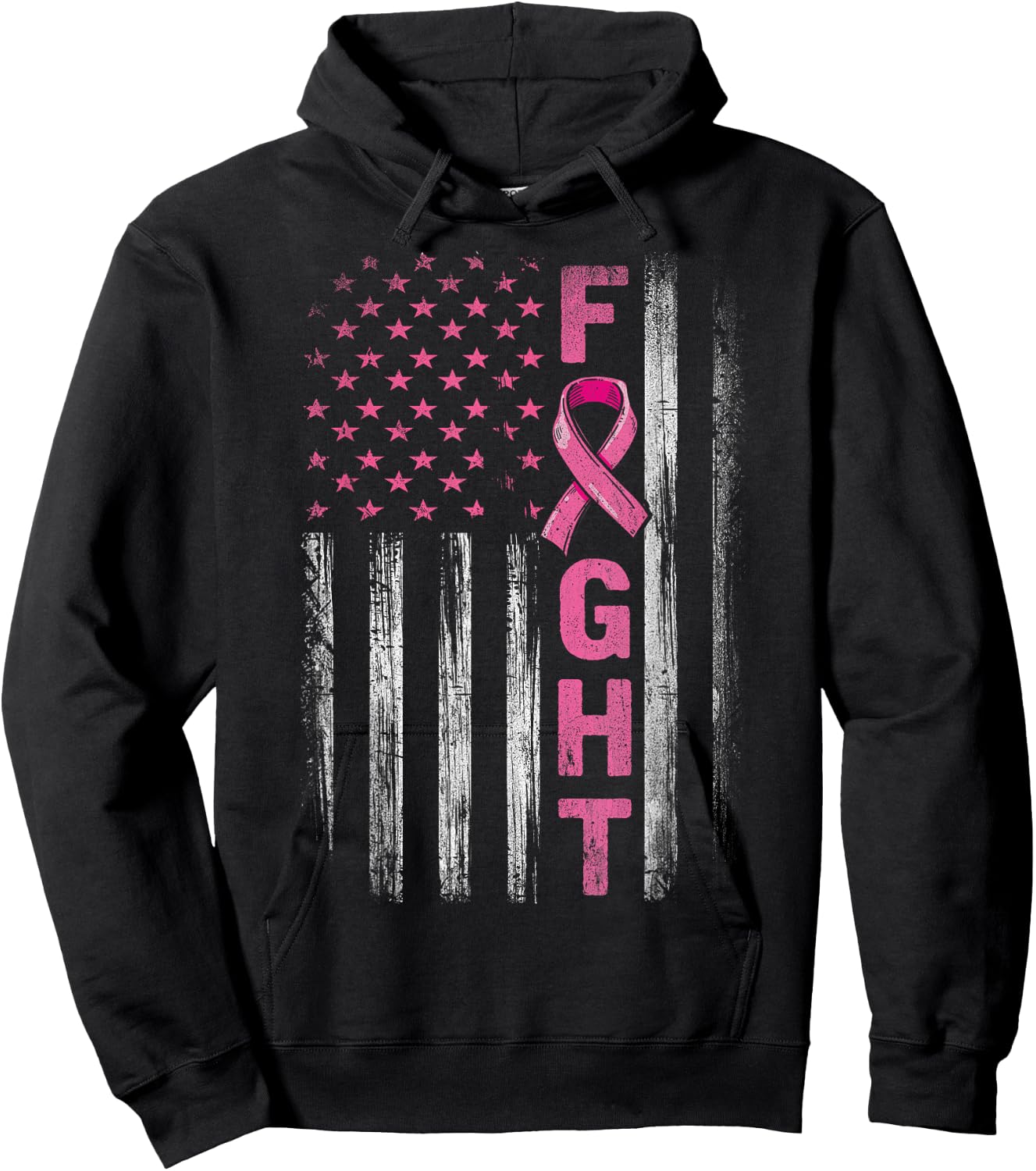 Fight Breast Survivor American Flag Breast Cancer Awareness Hoodie - Hoodie | Black