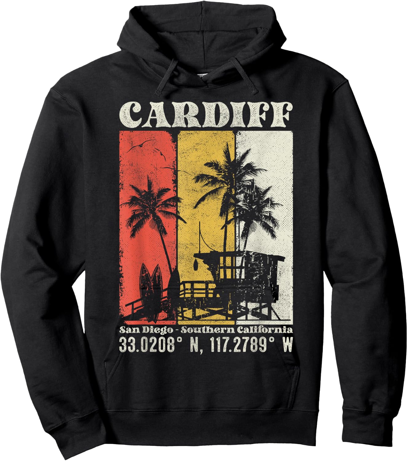 Cardiff San Diego Southern California Coordinates Surf Hoodie - Hoodie | Black