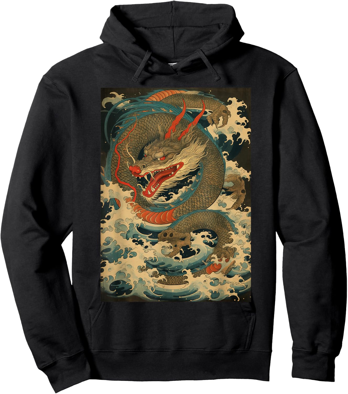 Vintage Dragon Japanese Graphical Art Retro Tattoo Hoodie - Hoodie | Black