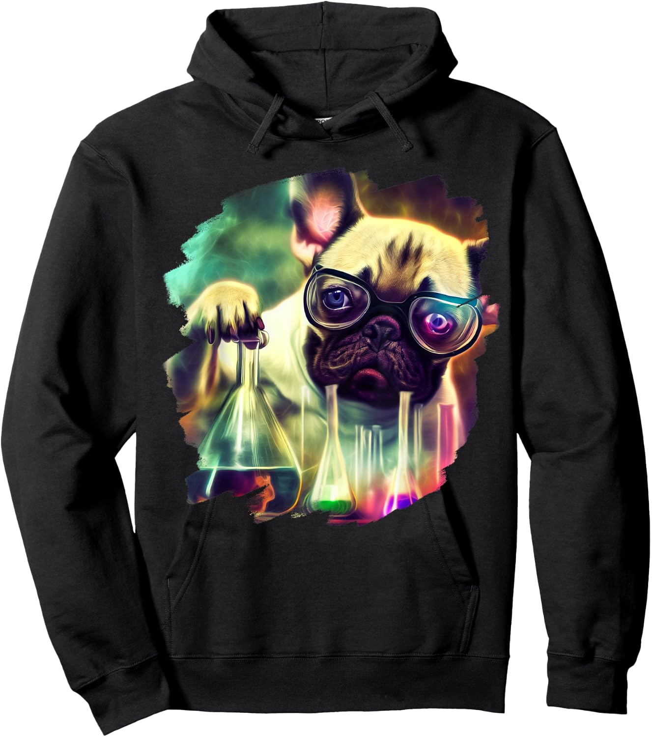 Mad Frenchie Dog Scientist Mixing Chemicals Chemistry Women Kids Hoodie - Hoodie | Black