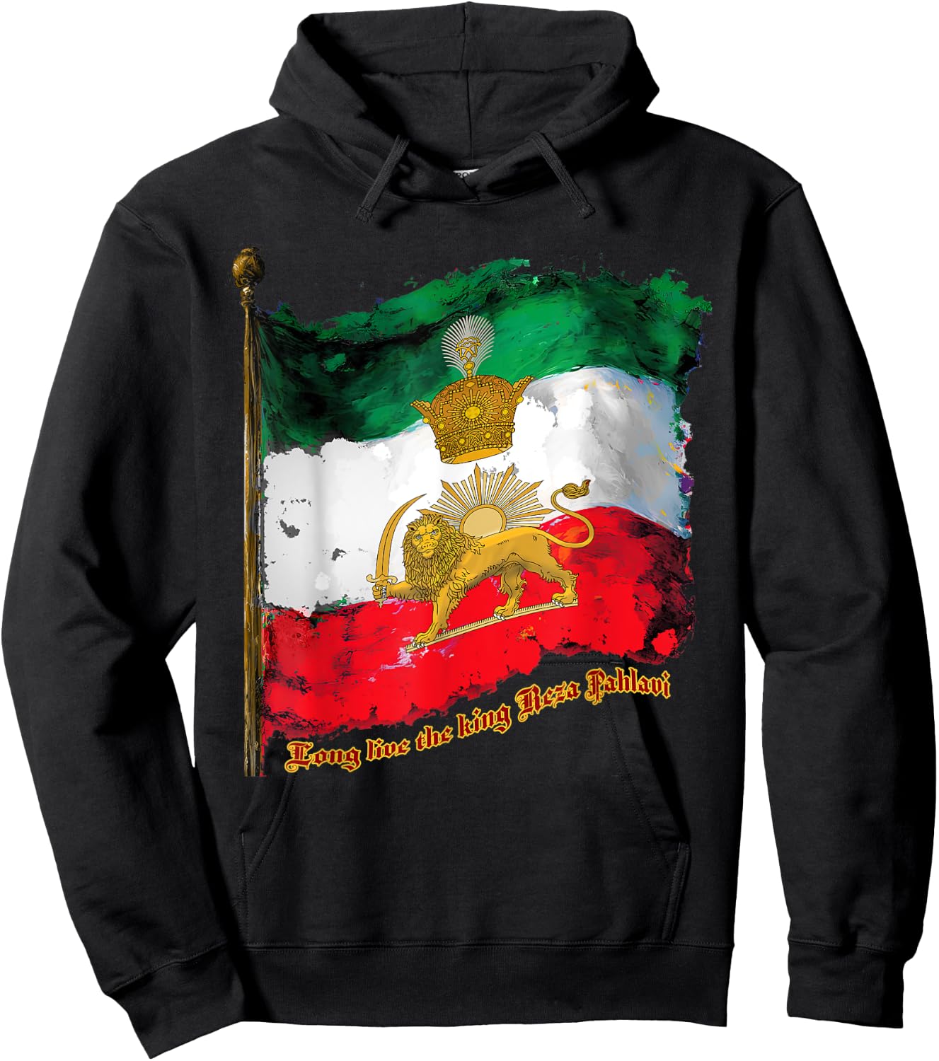 Irans Flag with Pahlavi Crown shir va khorshyid Hoodie - Hoodie | Black