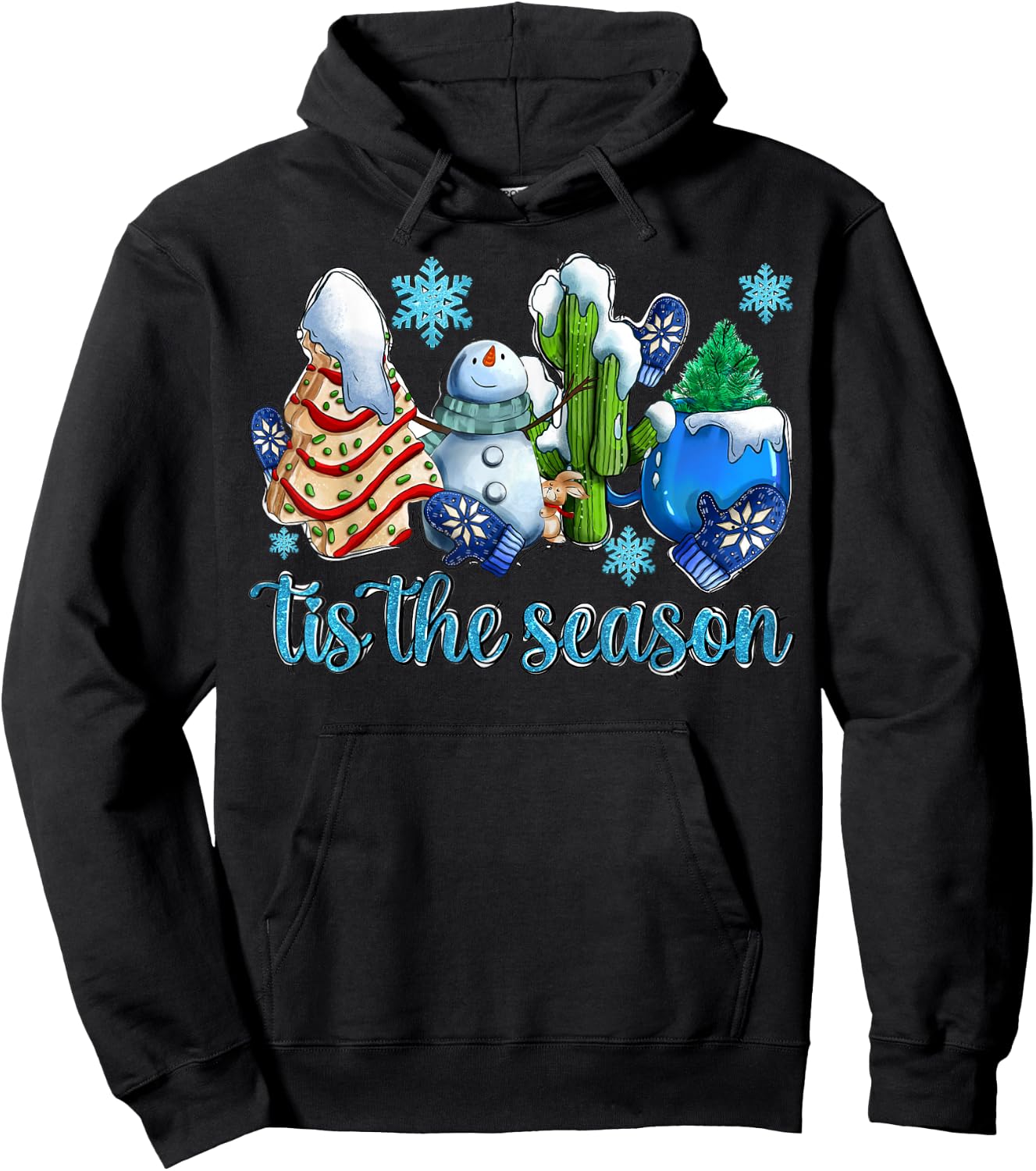 Tis The Season Winter And Snowman Christmas Family Matching Hoodie - Hoodie | Black
