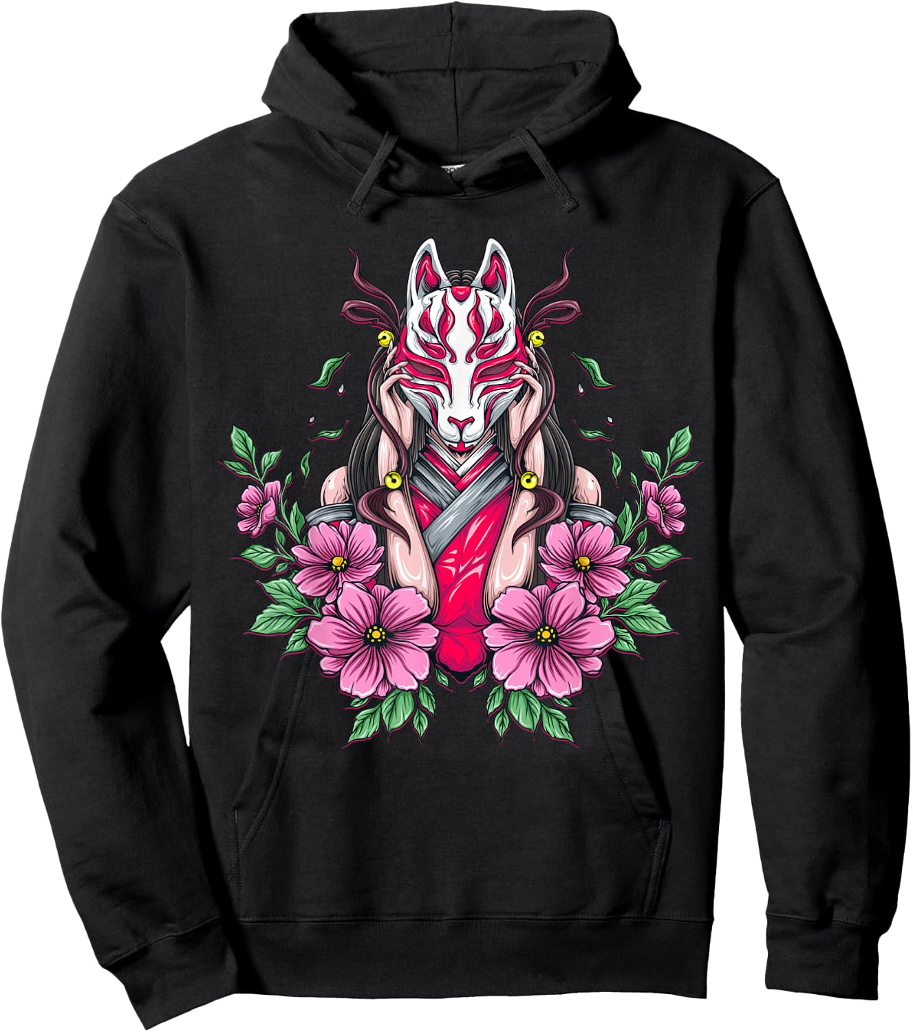 Woman with kitsune mask Nine Tailed Fox Hoodie - Hoodie | Black