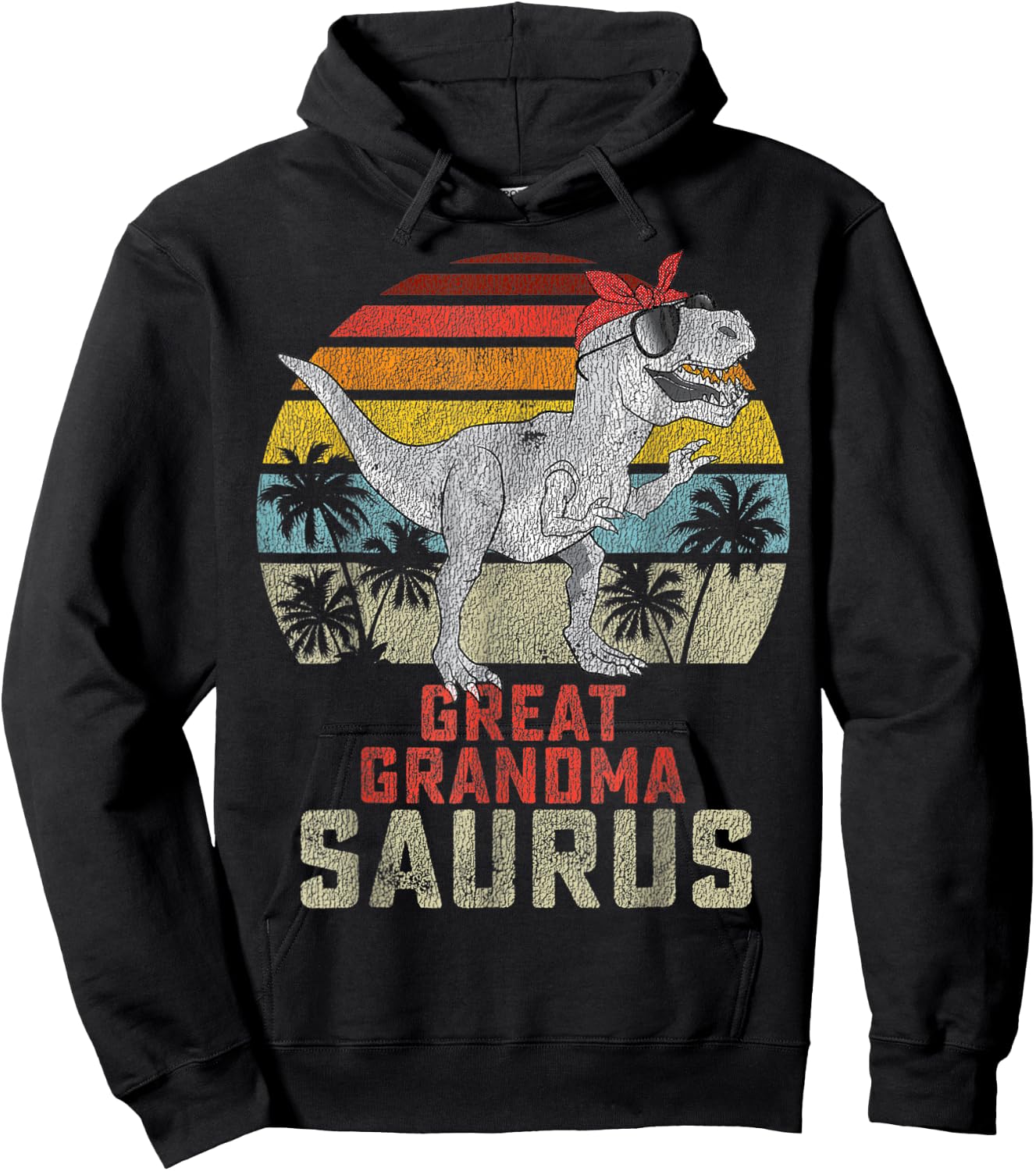 Grandmasaurus T Rex Dinosaur Great Grandma Saurus Family Hoodie - Hoodie | Black