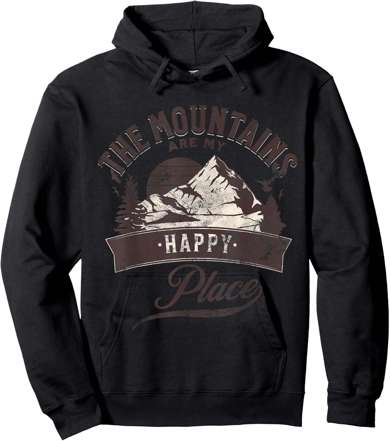Outdoors Mountains Are My Happy Place Camping Hiking Hoodie - Hoodie | Black