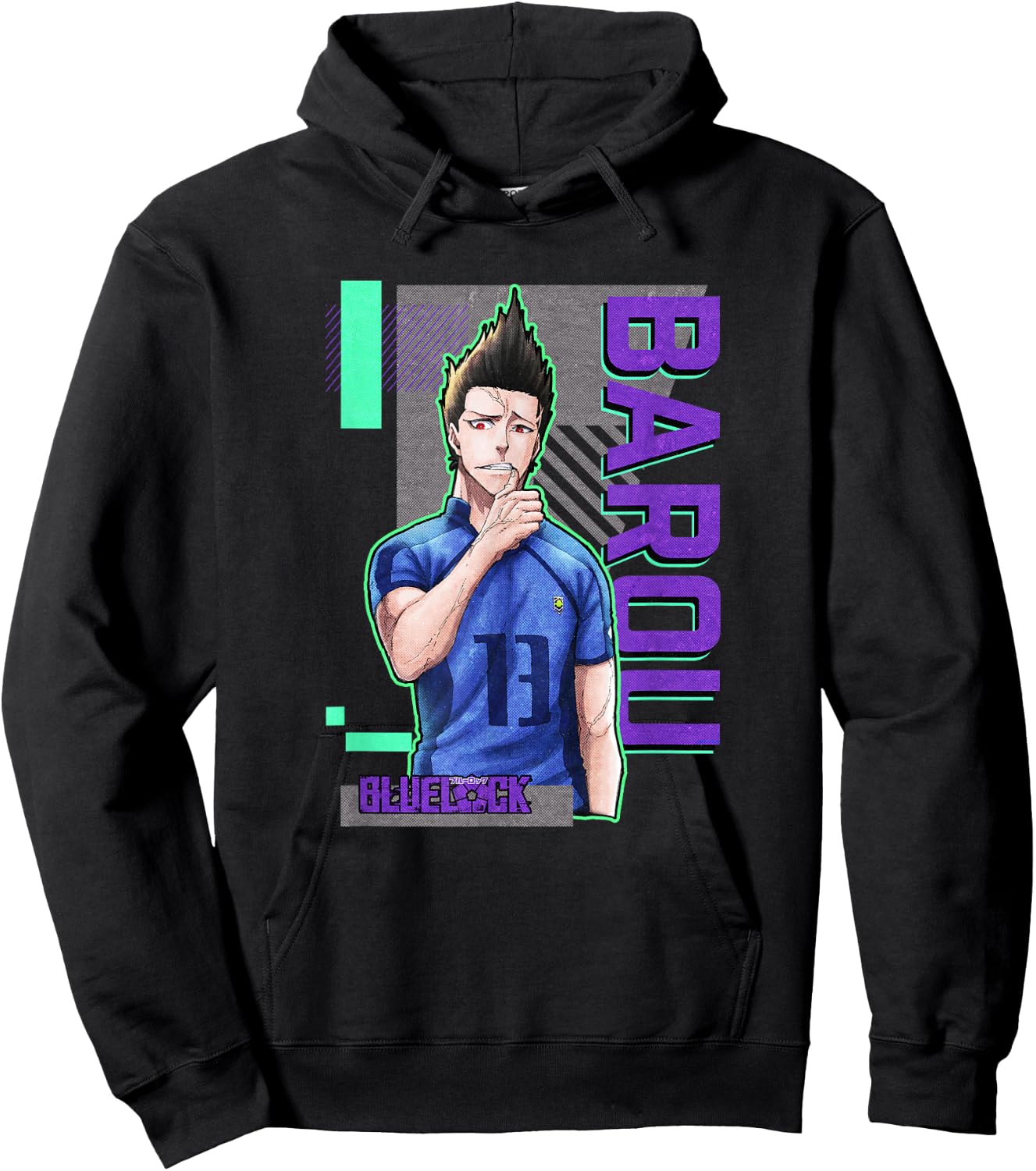 Blue Lock Shouei Barou Sporting Epic Neon Big Chest Portrait Hoodie - Hoodie | Black