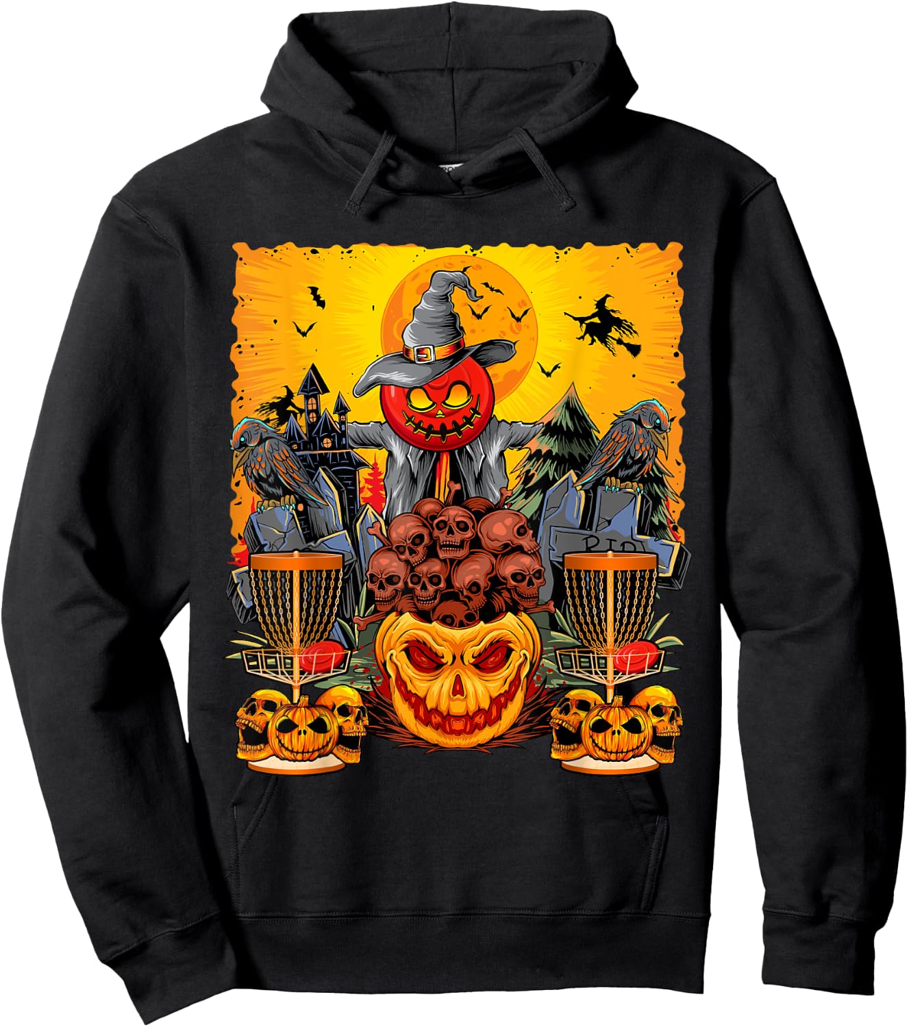 Disc Golf Faces Halloween Skulls Horror Pumpkins Player Hoodie - Hoodie | Black