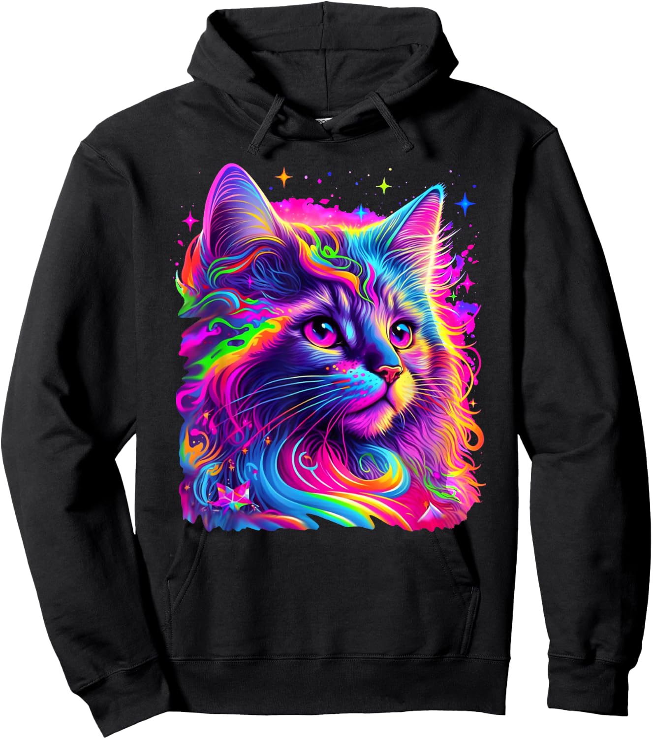 Colorful Rainbow Cat Graphic Hoodie - Hoodie | Black