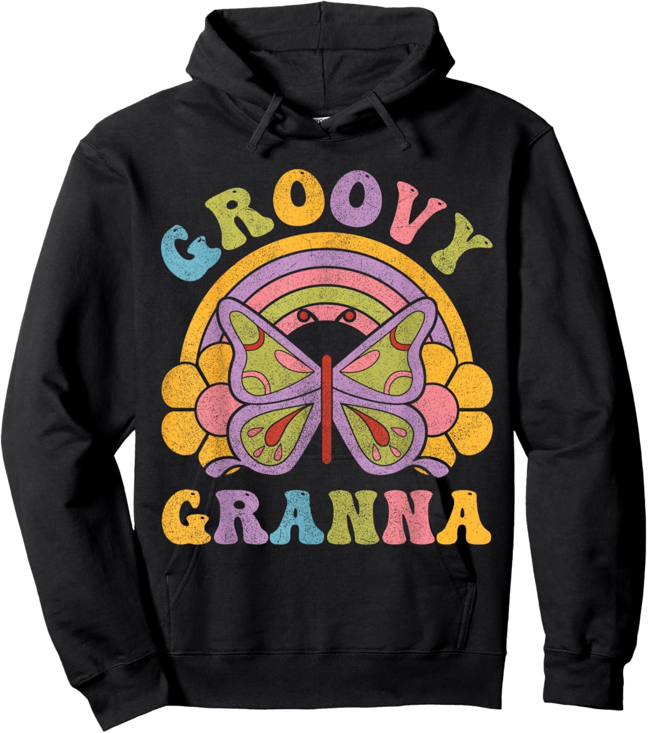 80s 70s Shirts , Grandma Groovy Granna Butterfly Hoodie - Hoodie | Black