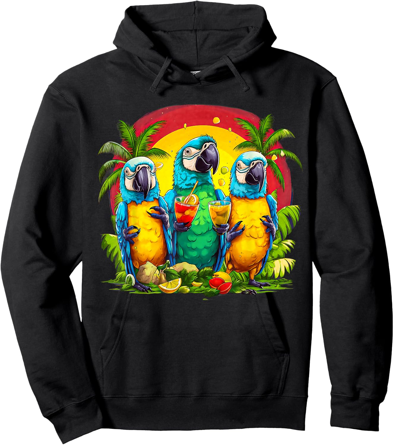 Parrots Drinking Margarita Hawaiian On Summer Vacation Birds Women Hoodie - Hoodie | Black