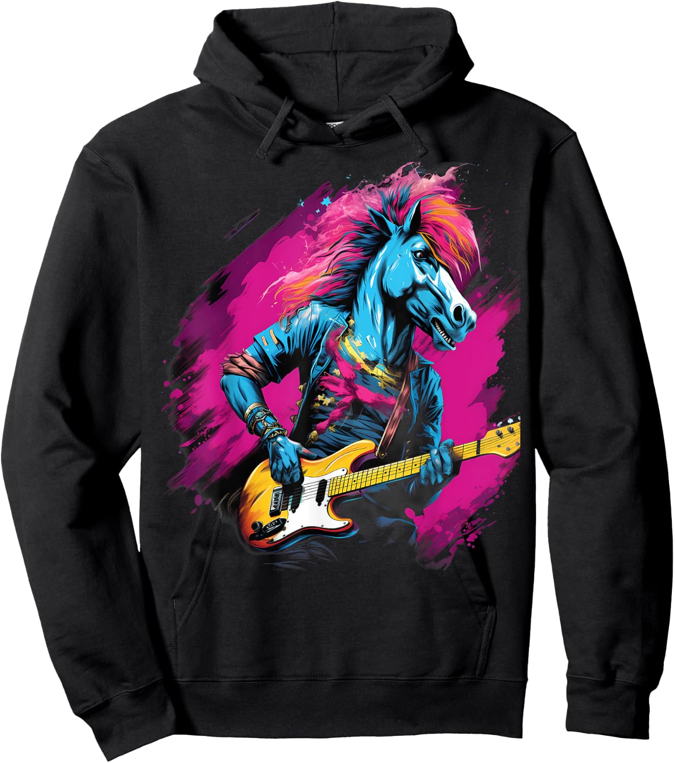 Punk Rock Guitar Horse Guitarist Hoodie - Hoodie | Black