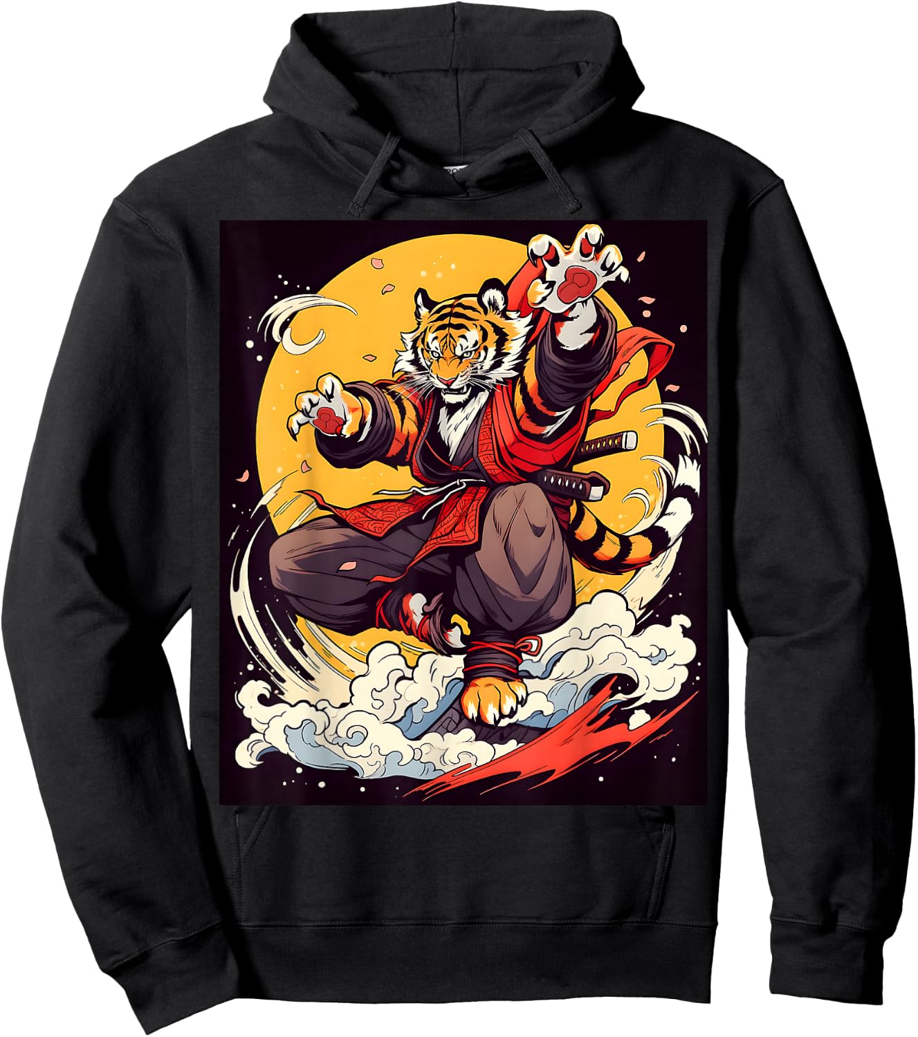 Design Featuring a Majestic Tiger in the World of Kabuki Hoodie - Hoodie | Black