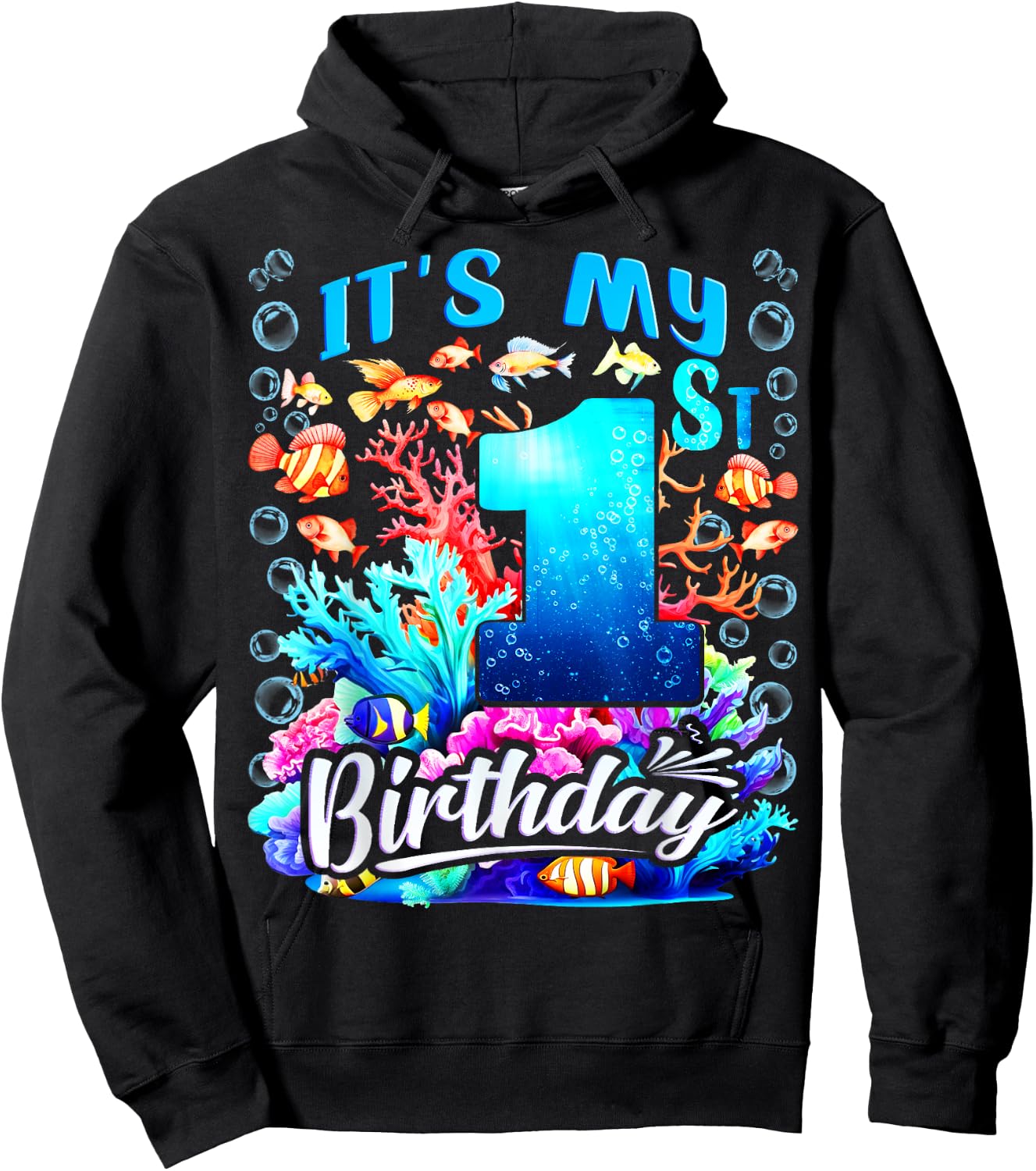 It's My 1st Birthday Boy Sea Fish Ocean Animals Aquarium Hoodie - Hoodie | Black
