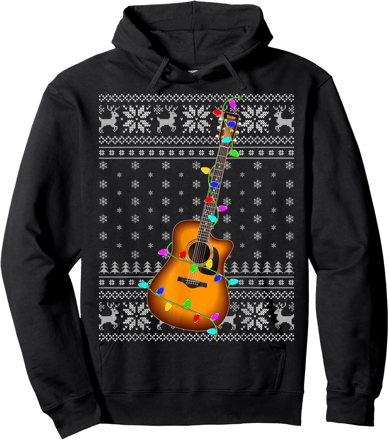 Guitar Music Lover Xmas Lighting Ugly Guitar Christmas Hoodie - Hoodie | Black