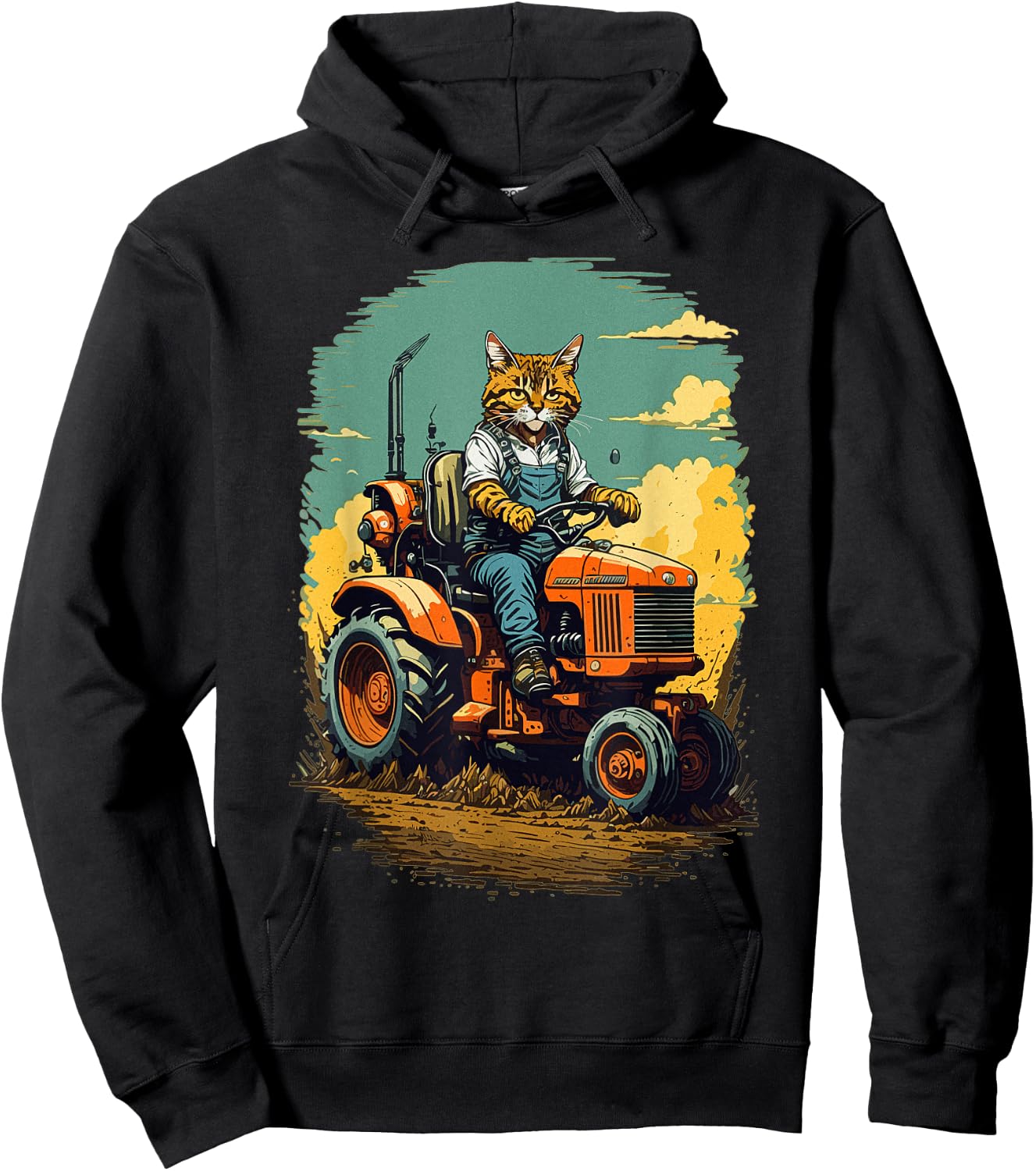 Funny Farm Tractor Lover Cat Farmer Life Cat Driving Tractor Hoodie - Hoodie | Black