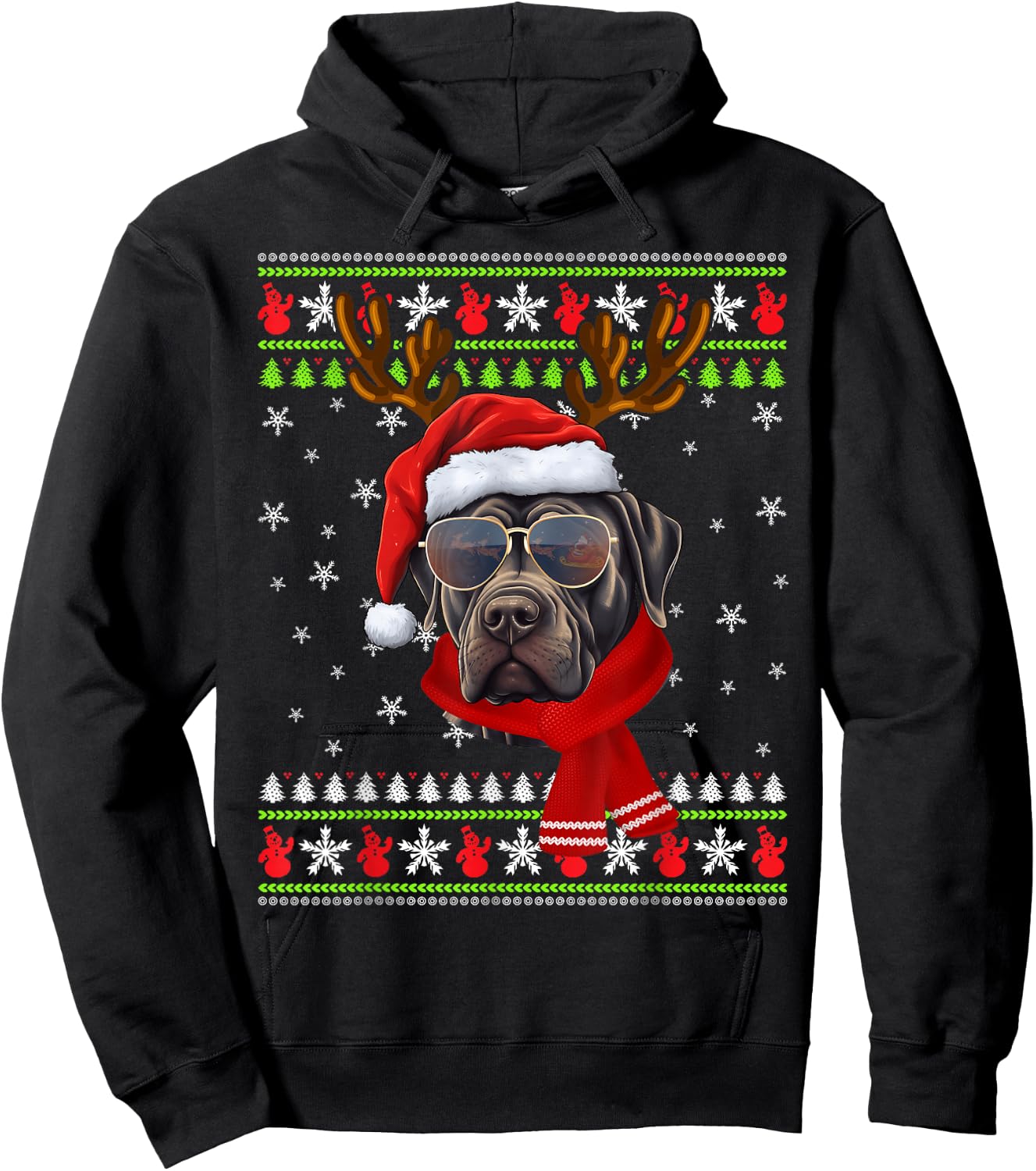 Cane Corso Christmas Funny Xmas Ugly Sweater Pajama Hoodie - Hoodie | Black