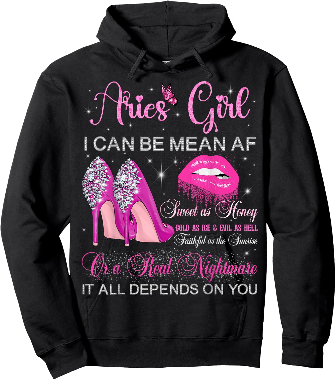 Aries Girl Birthday High Heels Dripping Lips Zodiac Women Hoodie - Hoodie | Black