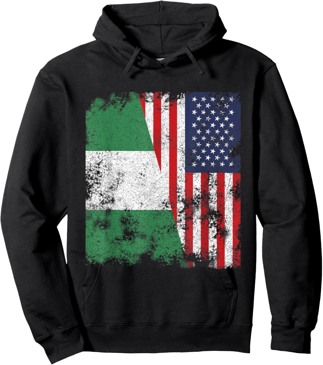 Nigeria USA Flag Distressed - Half American Women Kids Men Hoodie - Hoodie | Black