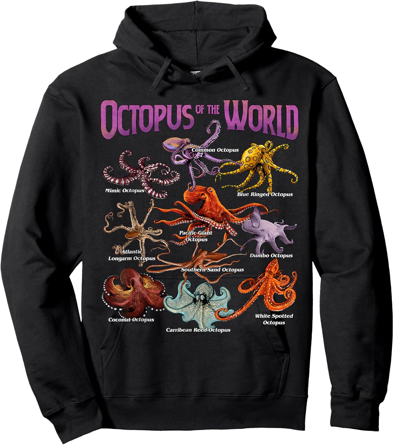 Octopus of The World Sea Animal Educational Octopus Lover Hoodie - Hoodie | Black