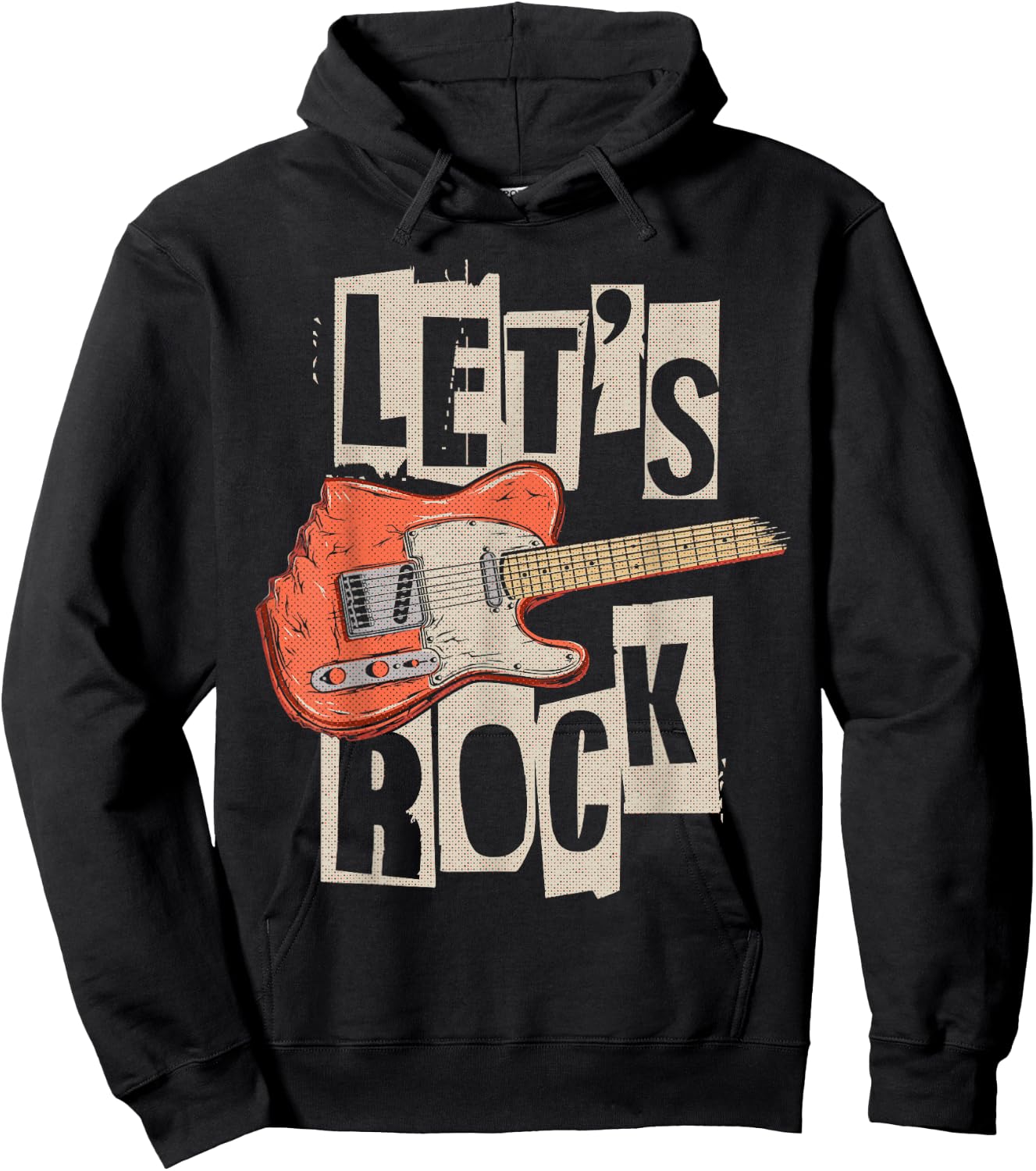Let's Rock Electric Guitar Music Lover Band Guitarist Retro Hoodie - Hoodie | Black