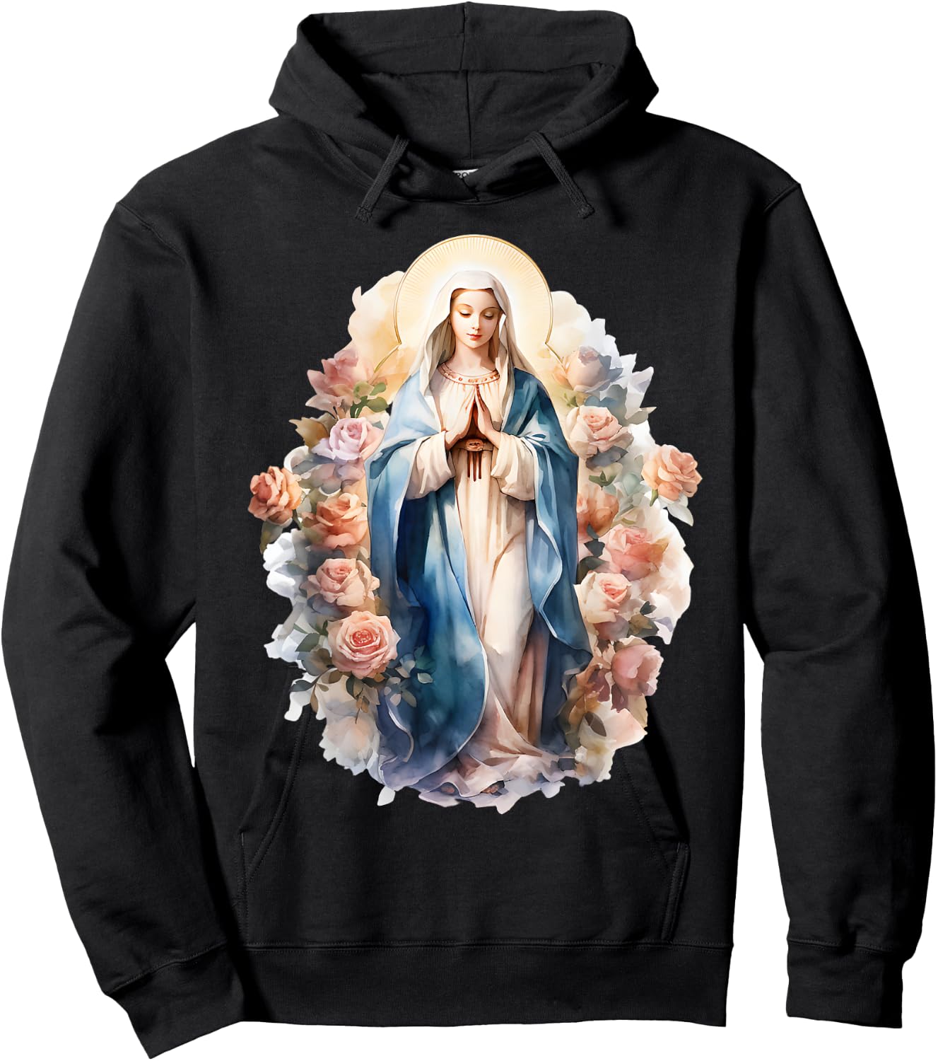 Blessed Mother Mary Mother of Jesus Roses Our Lady Catholic Hoodie - Hoodie | Black