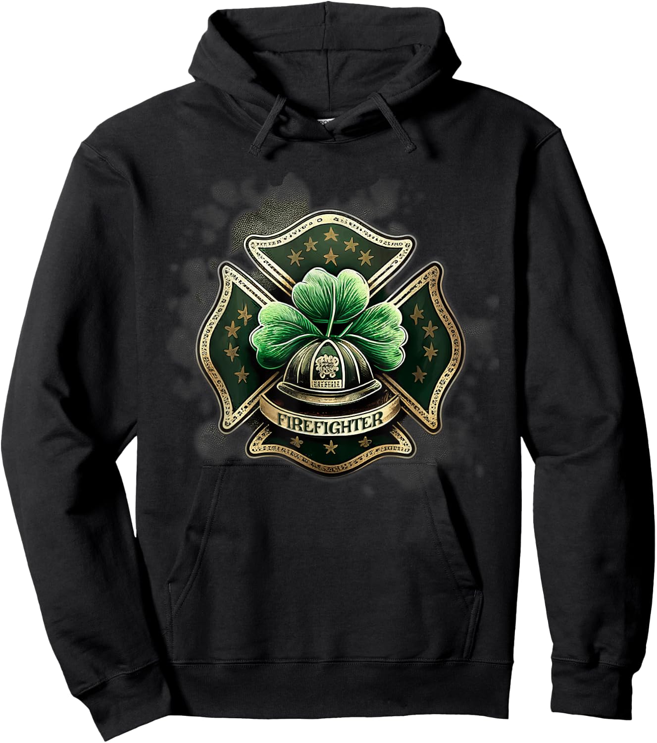 Vintage Shamrock Irish Firefighter St Patricks USA Fireman Hoodie - Hoodie | Black
