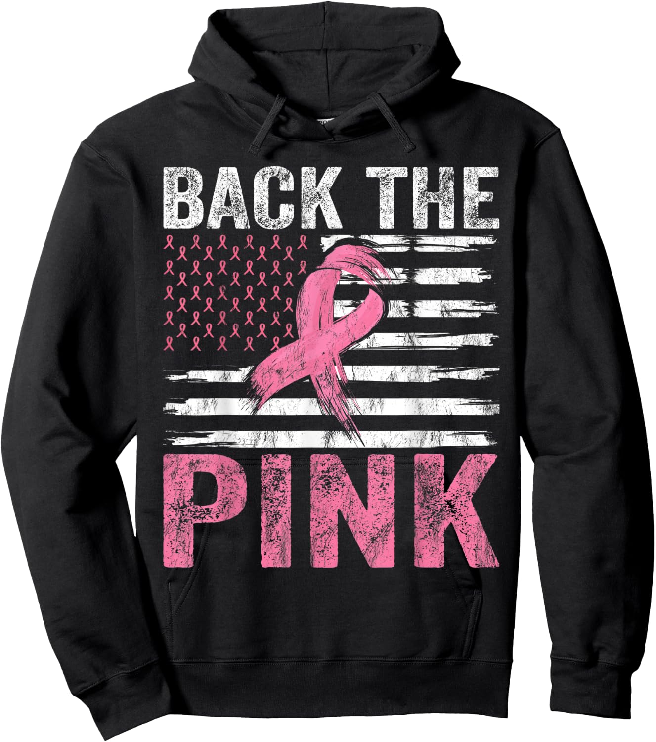 Breast Cancer Awareness USA Flag Design Back The Pink Ribbon Hoodie - Hoodie | Black