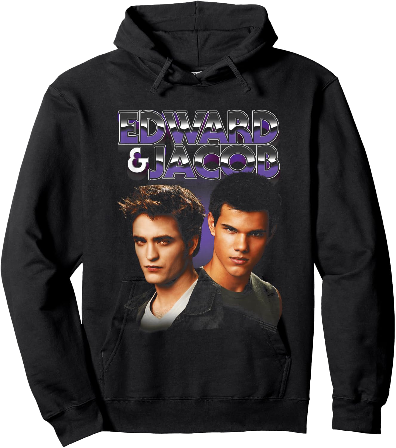 Twilight Edward & Jacob Purple Chrome Text Portrait Movie Hoodie - Hoodie | Black