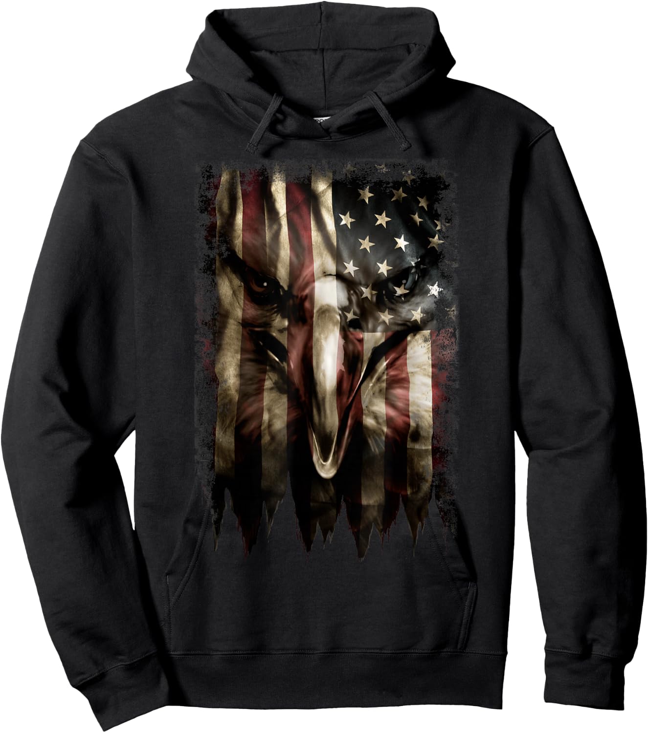 Trendy American Flag Eagle Faded Hoodie - Hoodie | Black