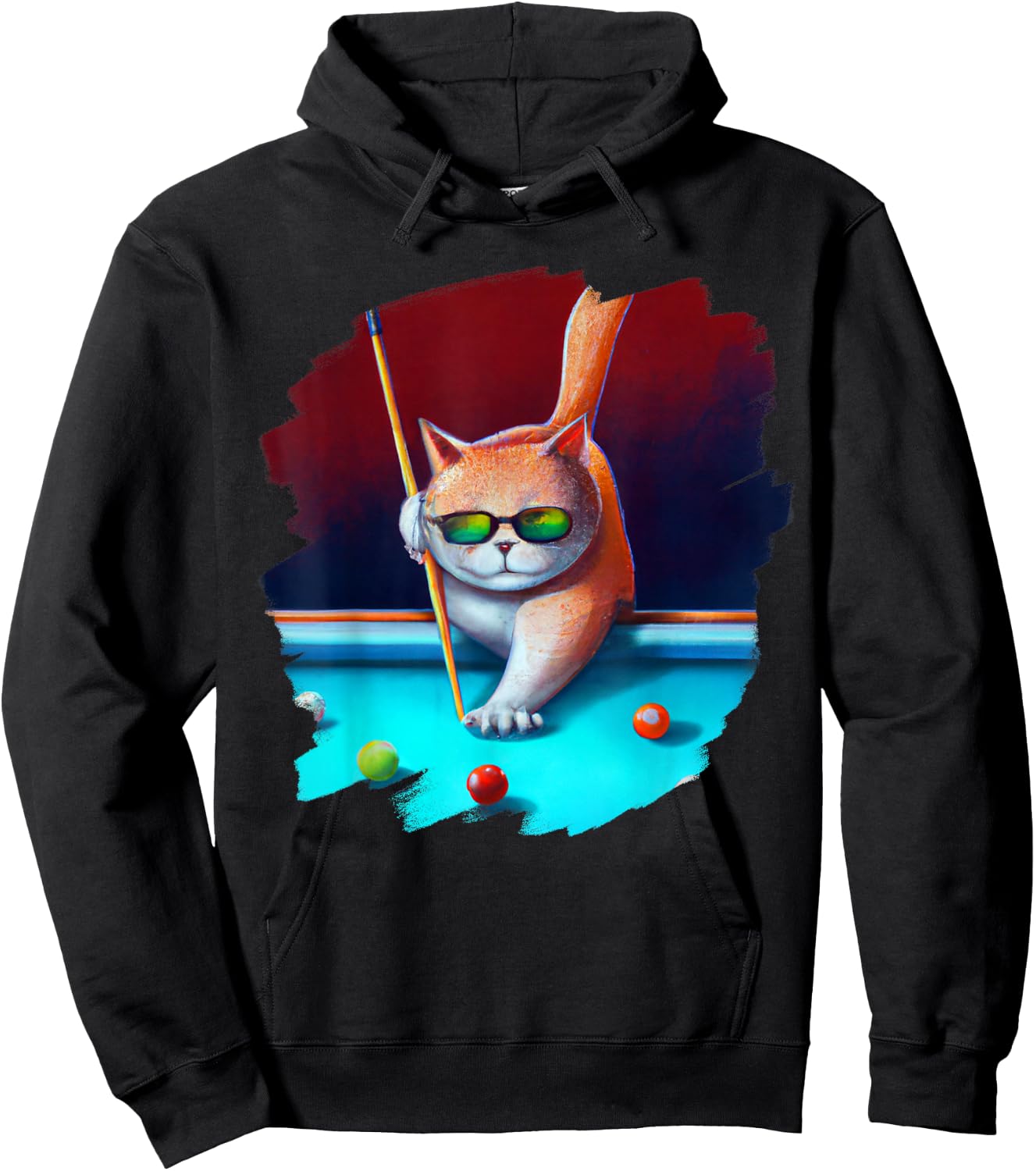 Cat Playing Pool Billiards in Lounge Cool Funny Cats Hoodie - Hoodie | Black