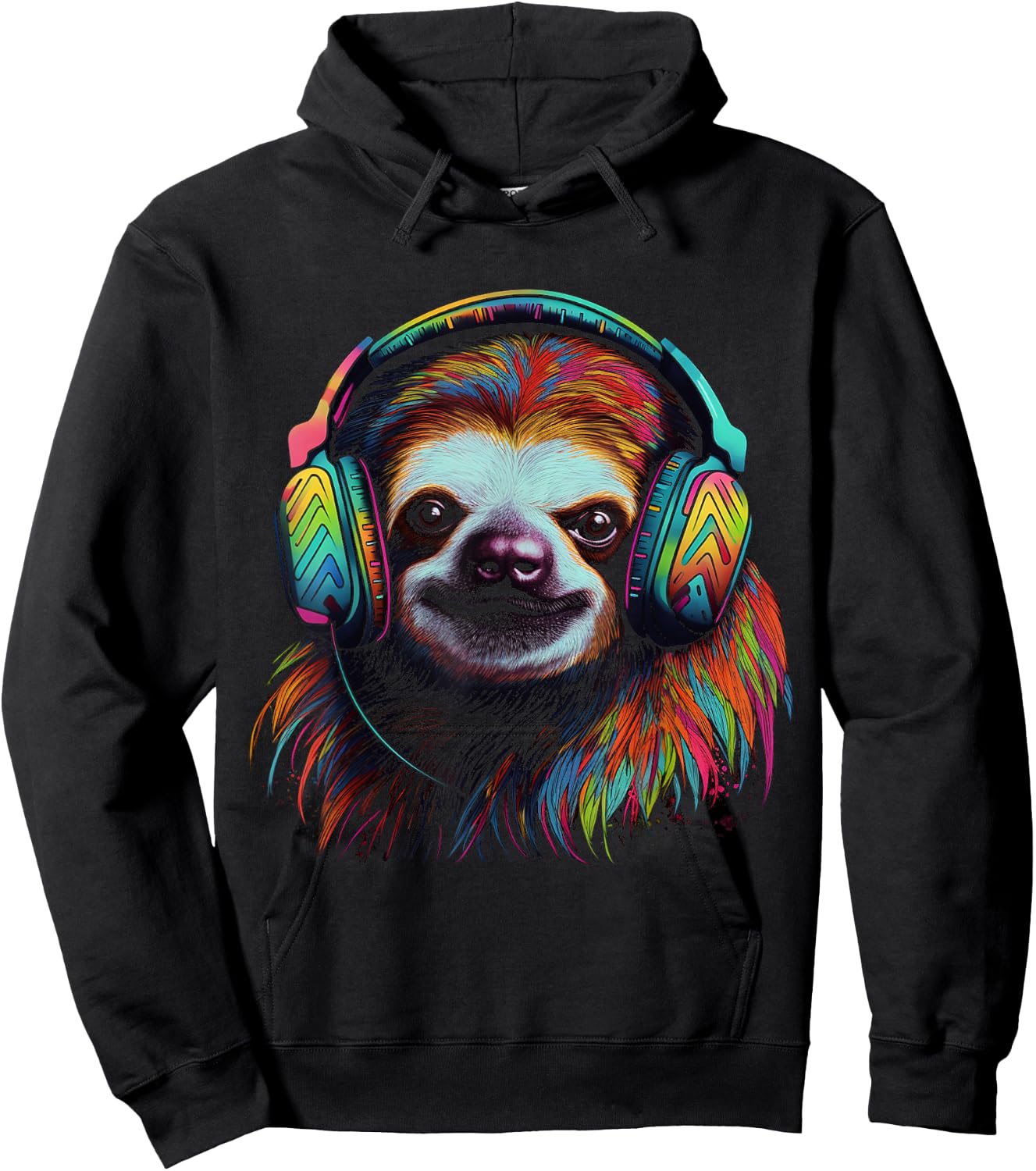 Sloth Artwork Music Colourful Animal Headphones Sloth Hoodie - Hoodie | Black