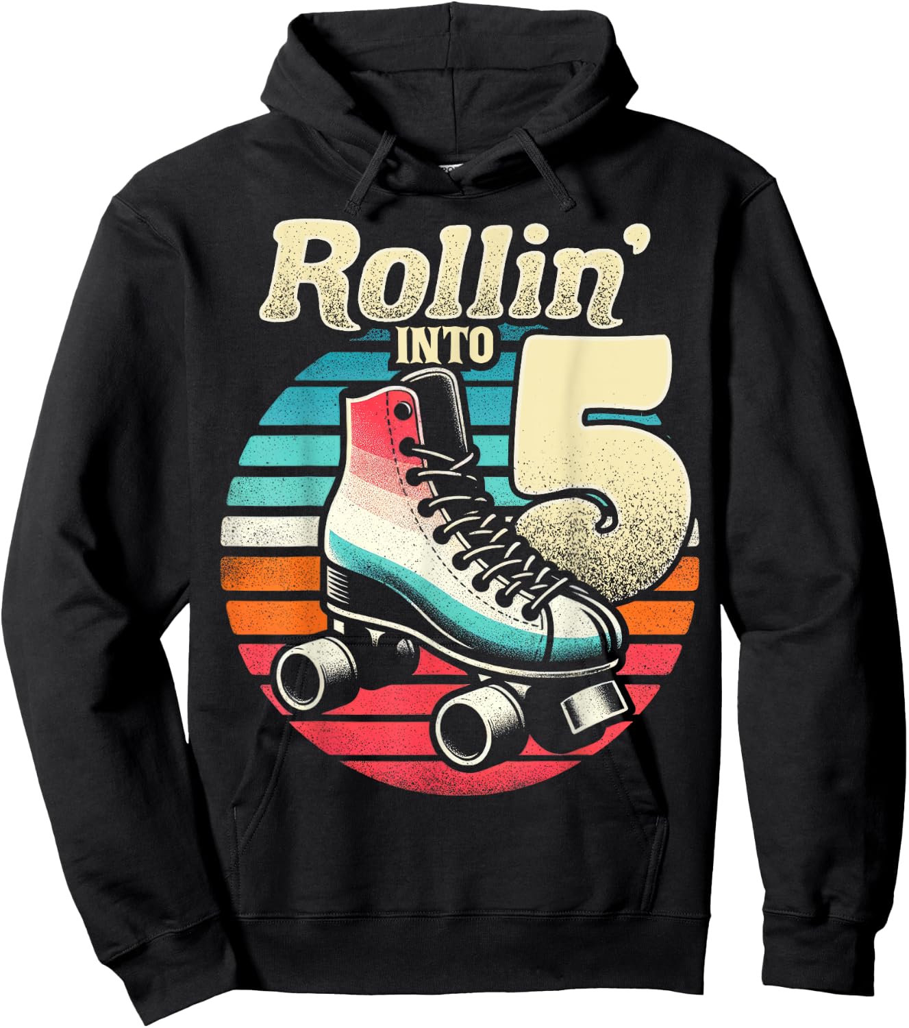 Roller Skating 5th Birthday Party Girls Boys Rollin into 5 Hoodie - Hoodie | Black