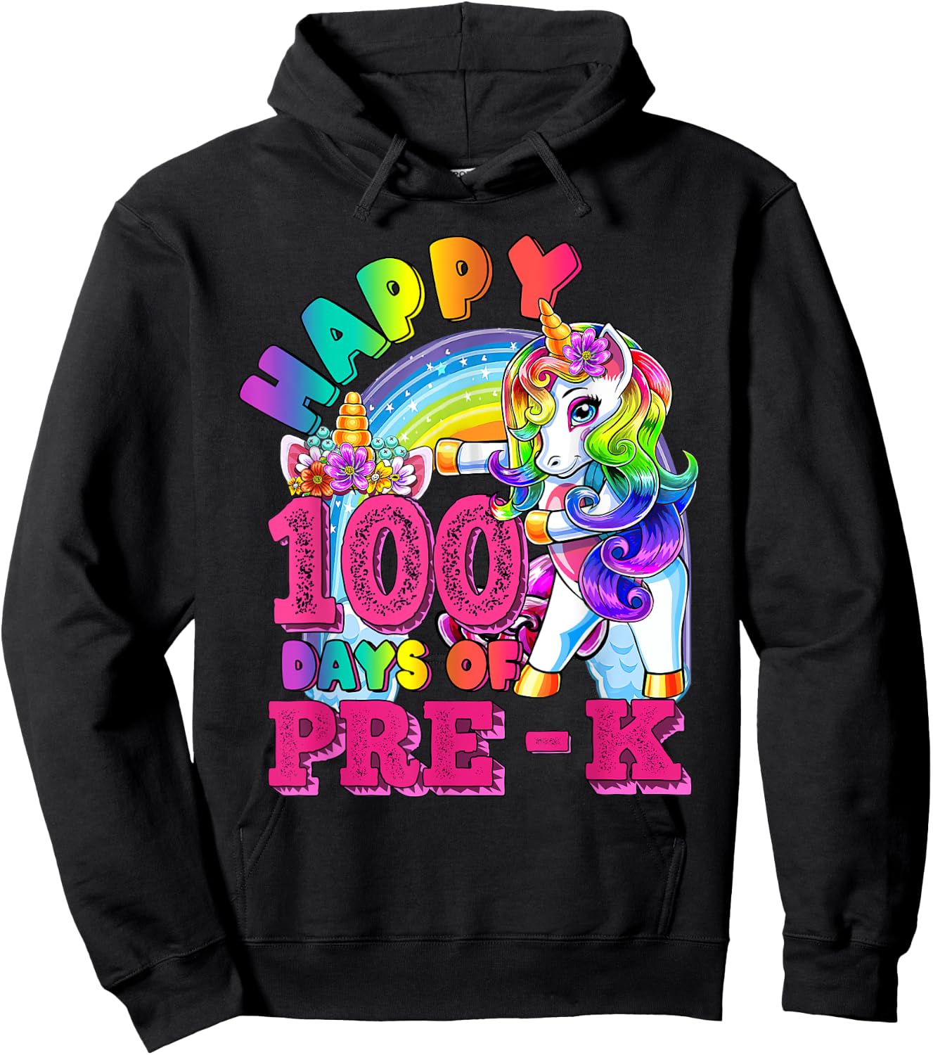 Dabbing Unicorn 100th Day Of School Pre-K Kid Girls Teacher Hoodie - Hoodie | Black