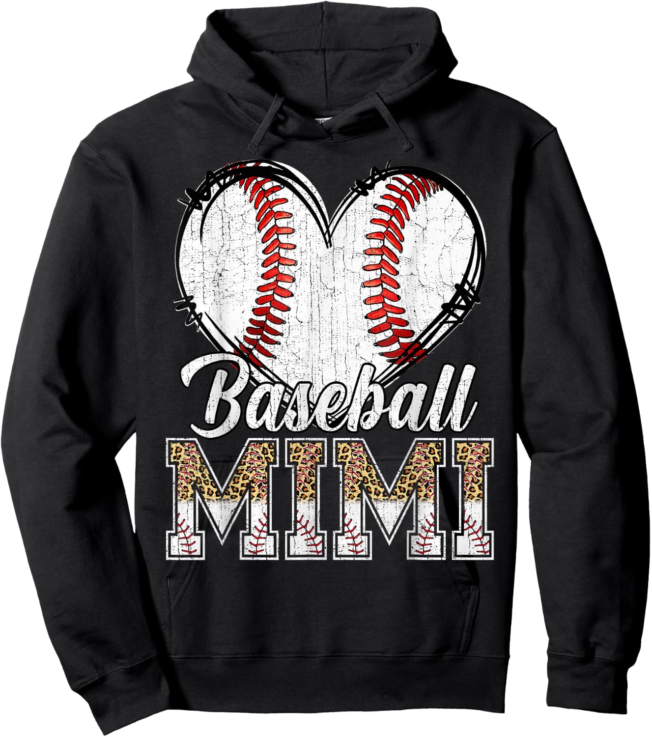 Softball Baseball Mimi Heart Leopard Print Mother's Day Hoodie - Hoodie | Black